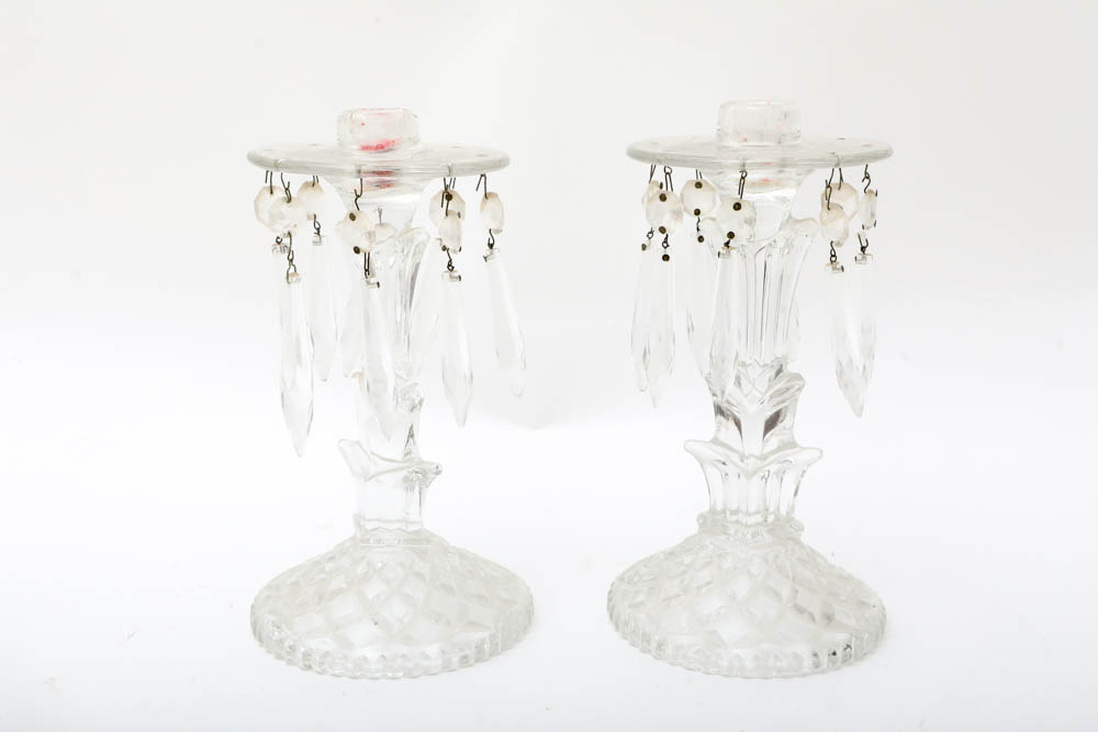 Antique Cut Glass Accent Lamp with Vintage Pressed Candle Holders EBTH