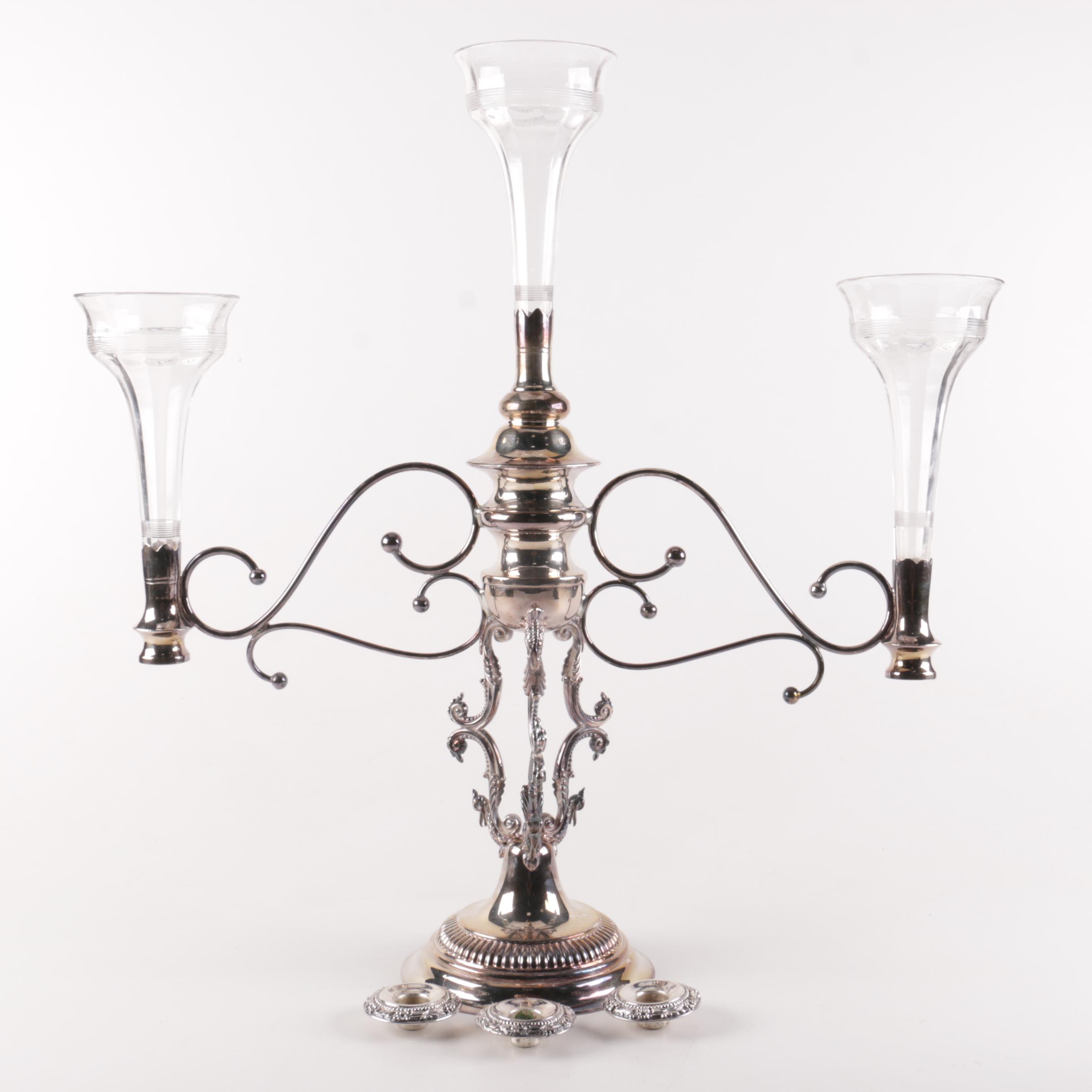 Silver Plate Candelabra with Three Glass Globes EBTH