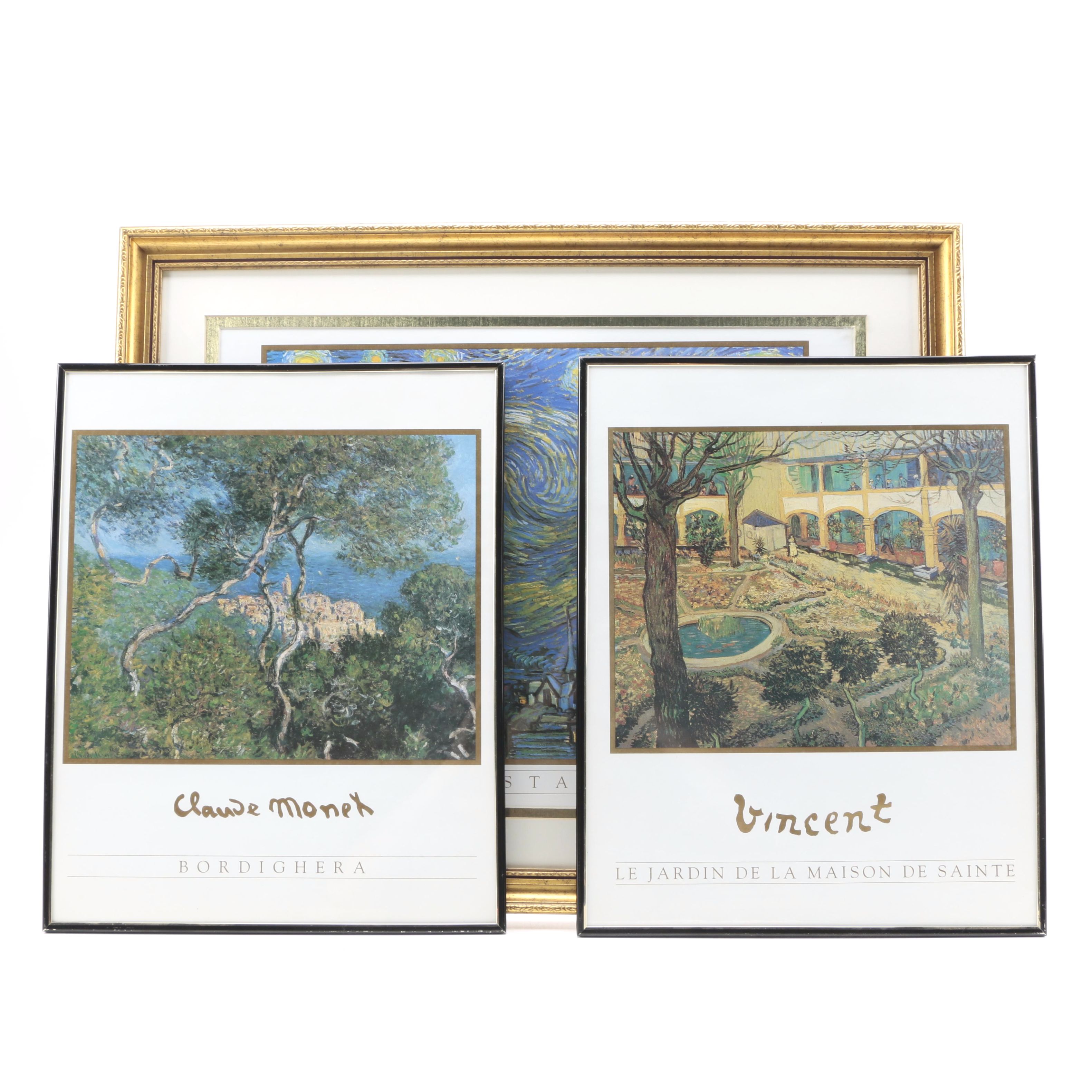 After Monet And Van Gogh Offset Lithograph Prints On Paper Bordighera Le Jardin De La Maison De Sainte And Starry Night Ebth