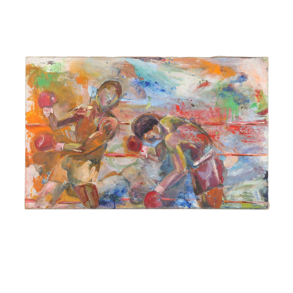 Abstract Oil Painting on Canvas of Boxers in a Ring | EBTH