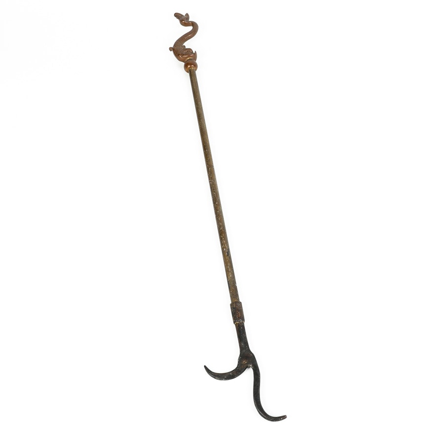 Antique Fireplace Poker With Fish Finial Ebth