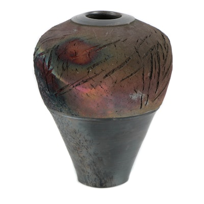 Hand Thrown Stoneware Raku Fired Vase