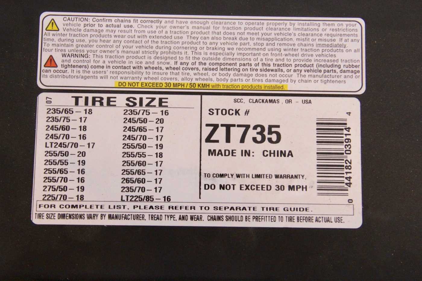 Super Z Lt Cable Tire Chains EBTH