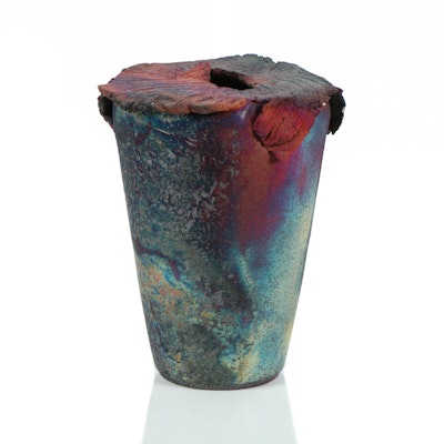 Hand Thrown Raku Fired Stoneware Vase with Texture