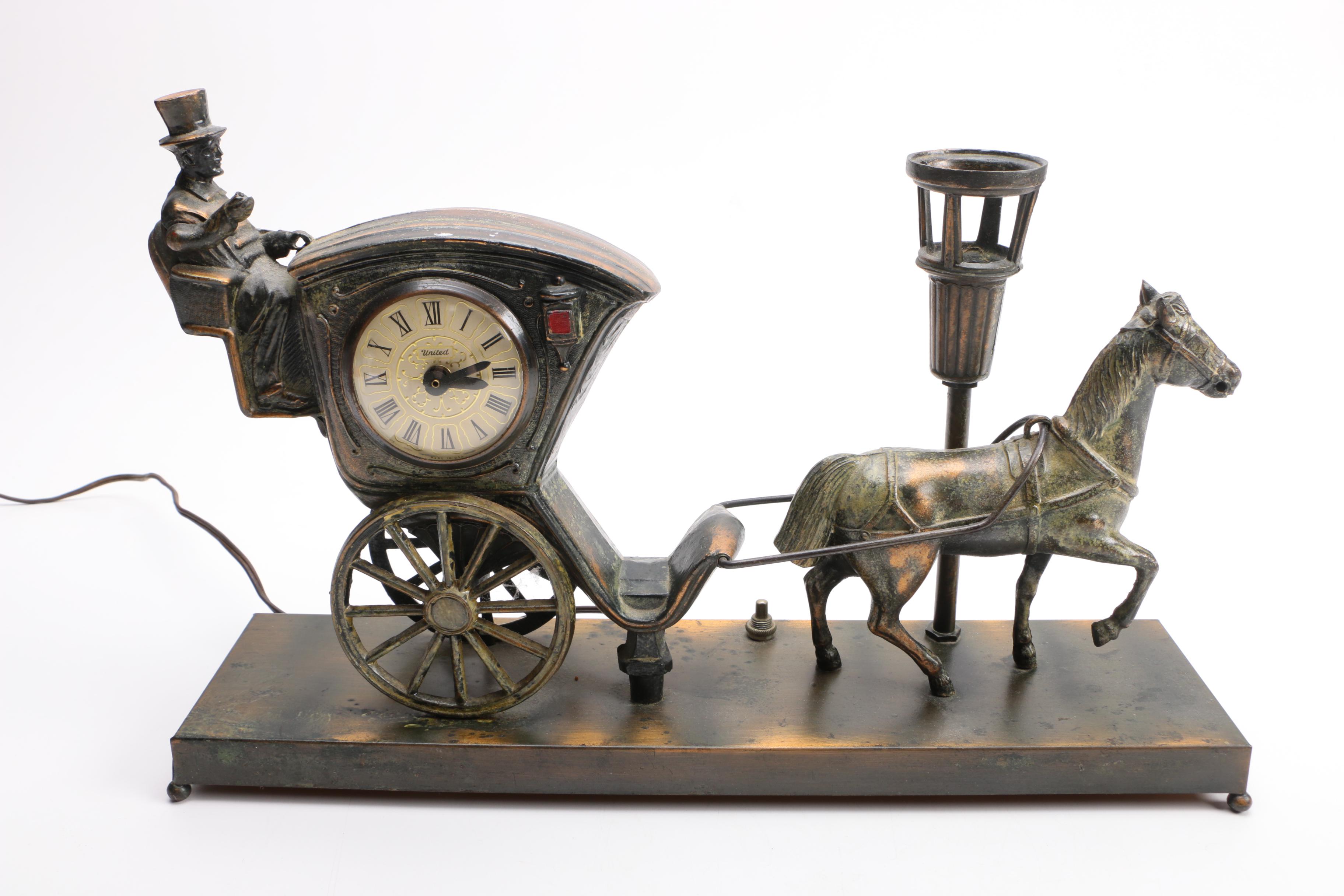 United Art Deco Horse and Carriage Clock Lamp EBTH