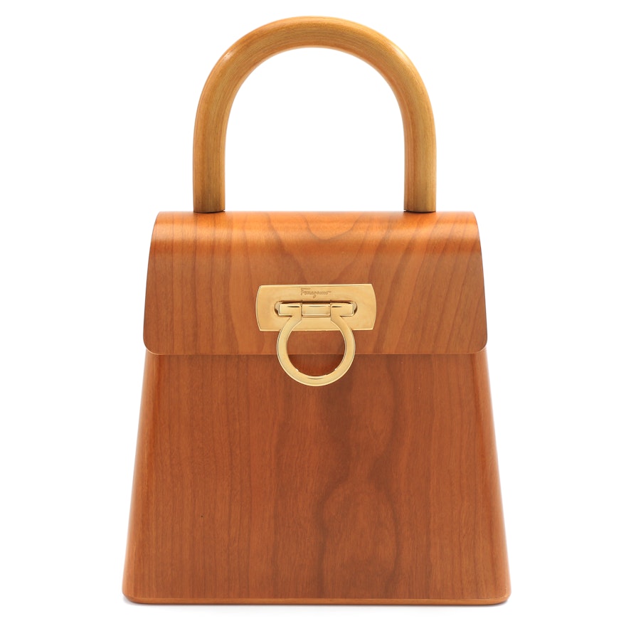 Vintage Salvatore Ferragamo Marrone "In The Wood"  Cherry Wood Handbag