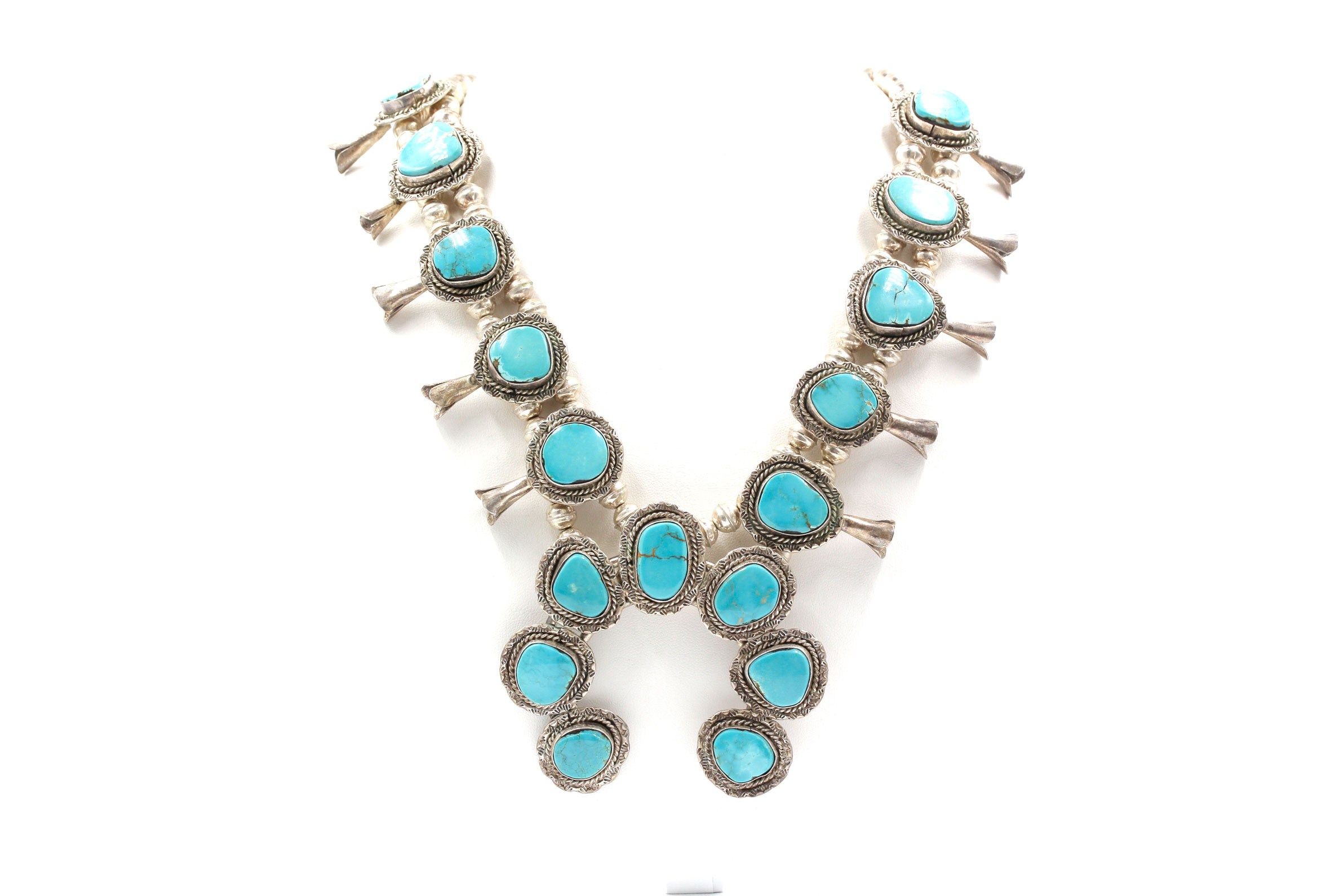 Sterling Silver Turquoise Squash Blossom Necklace EBTH