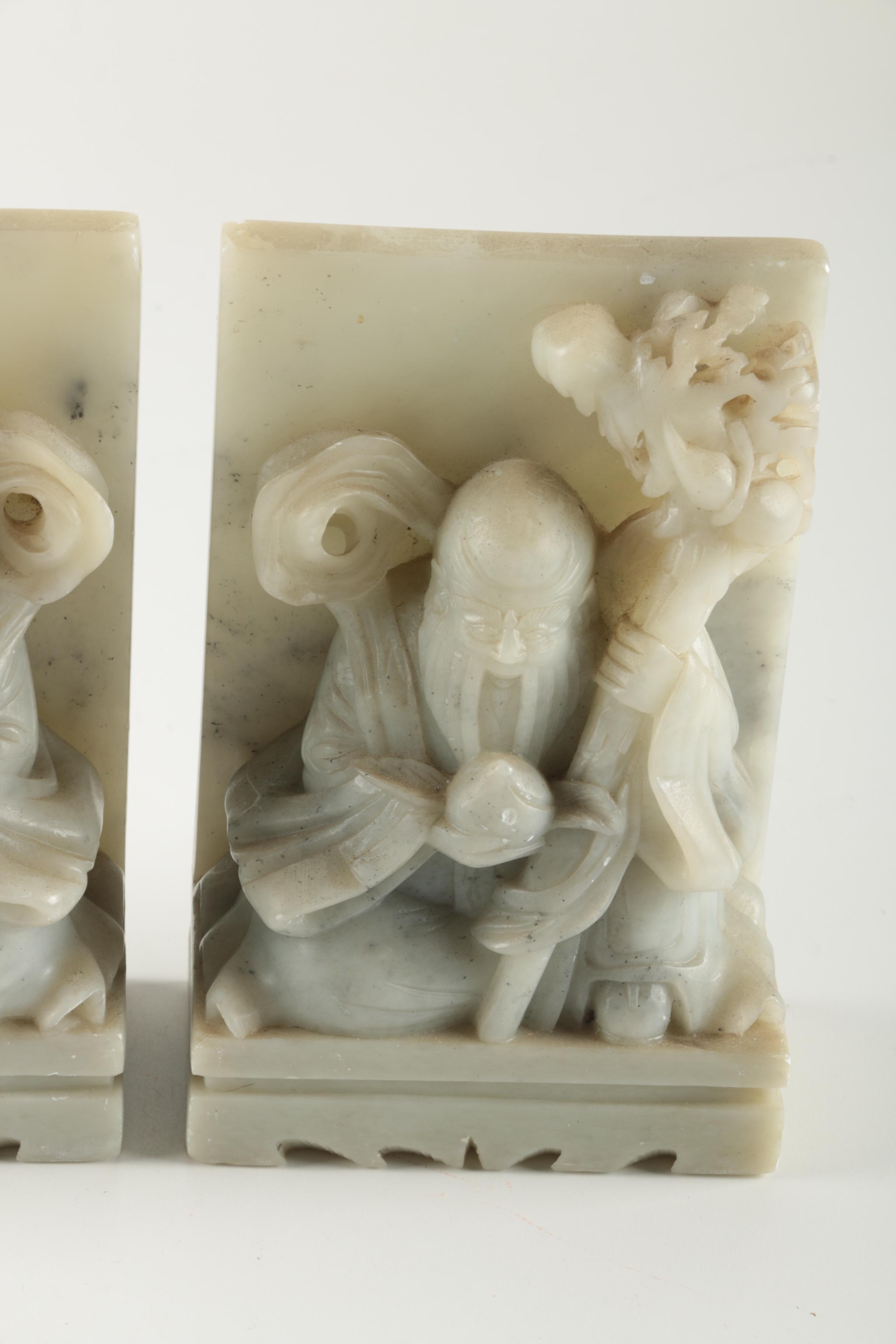 Carved Chinese Soapstone Bookends EBTH