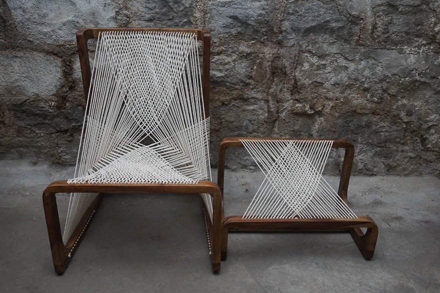 Danish Modern String Chair and Ottoman | EBTH