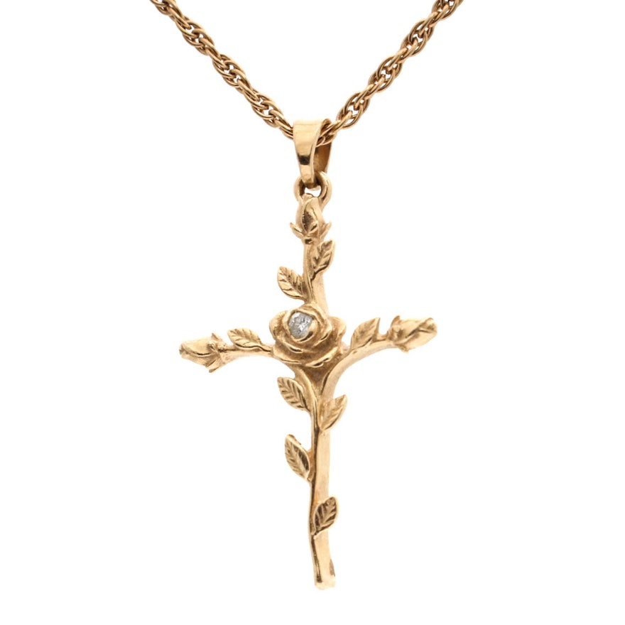 James Avery 14K Yellow Gold Rose Cross Pendant Necklace | EBTH
