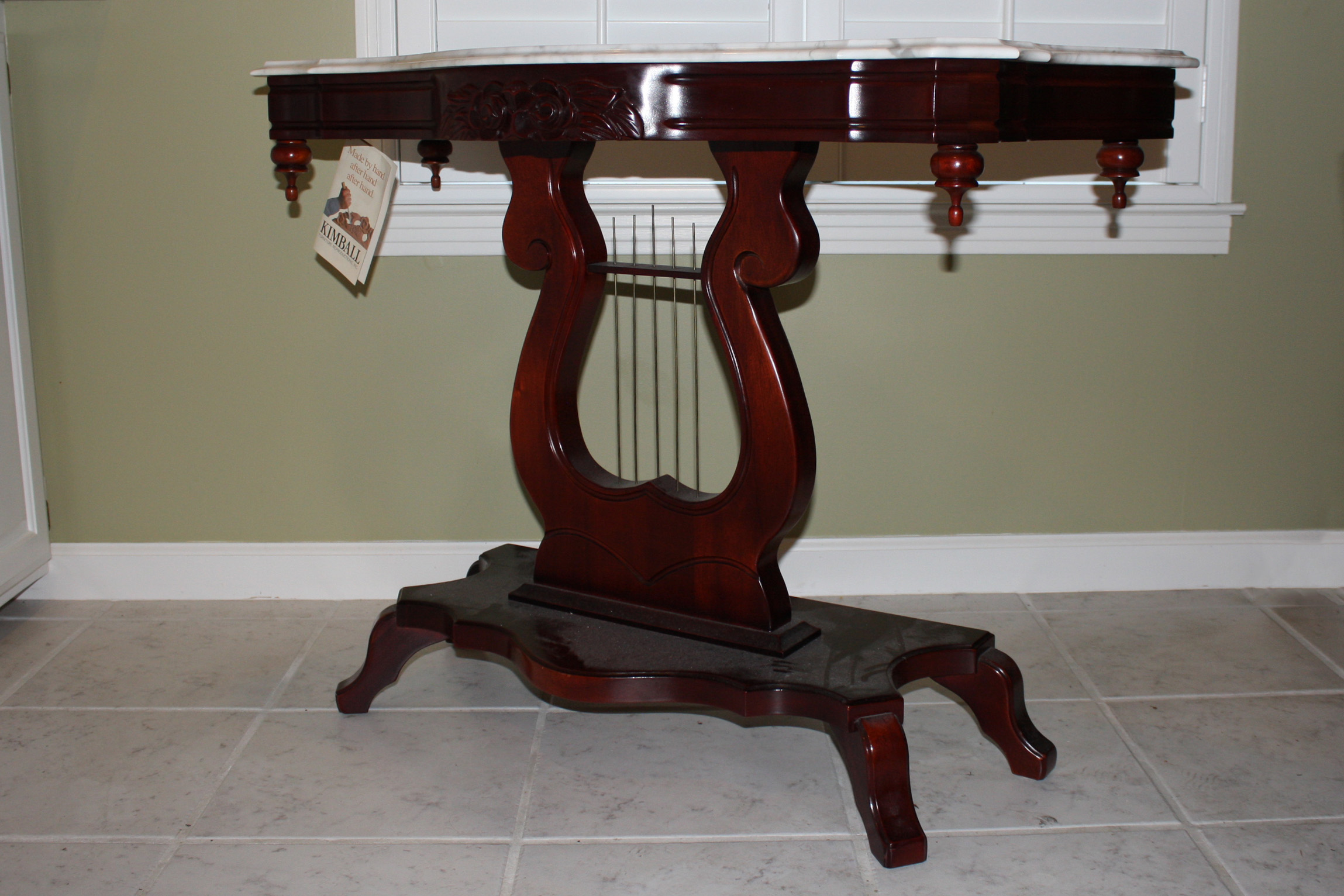 Victorian Style Marble Top Lyre Console Table by Kimball EBTH