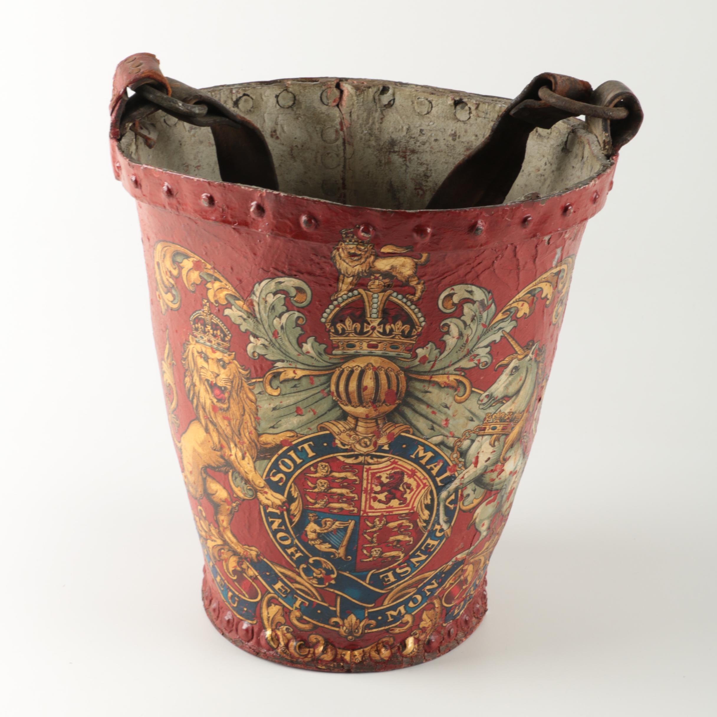 Antique English Red Metal Fire Bucket EBTH