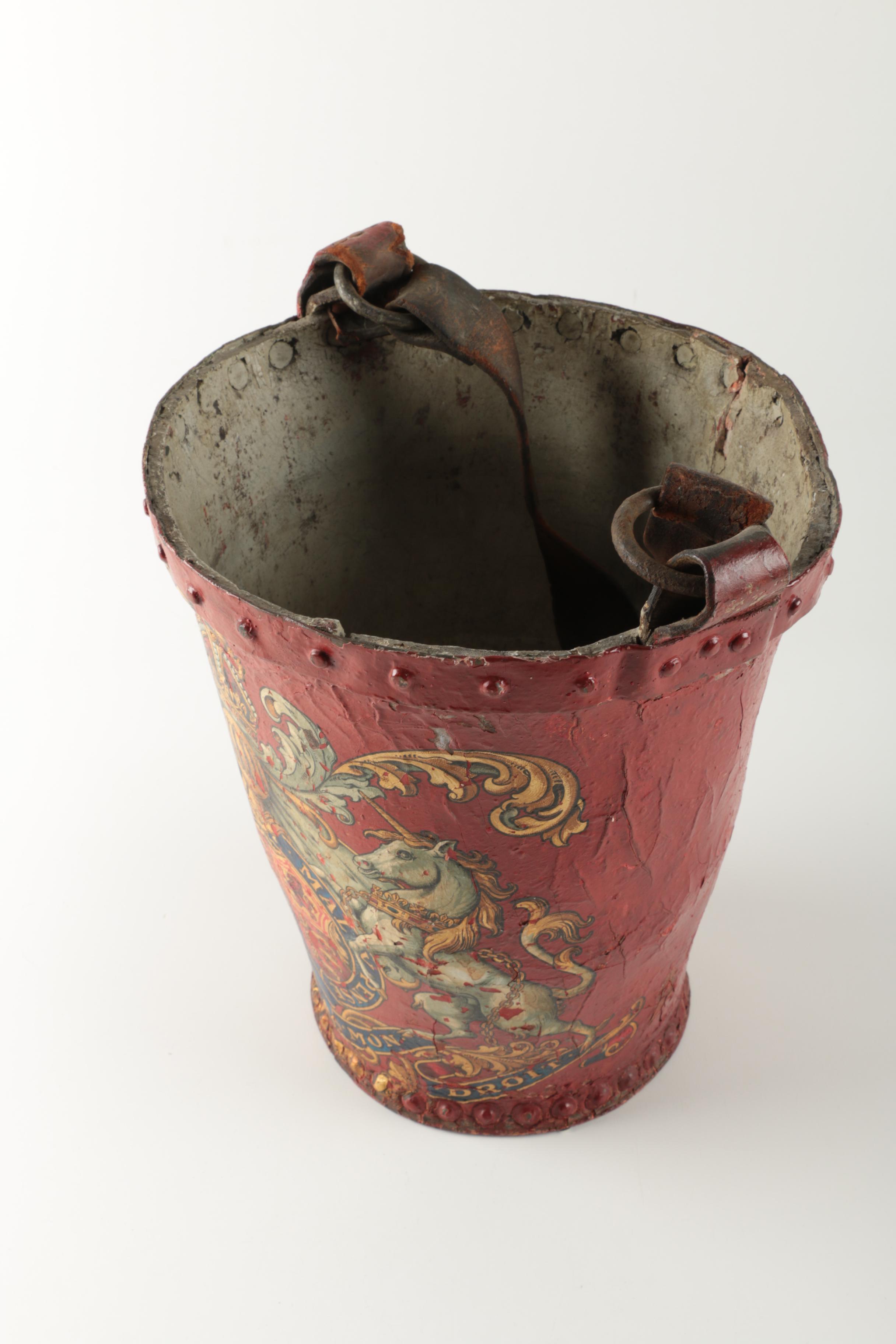 Antique English Red Metal Fire Bucket EBTH