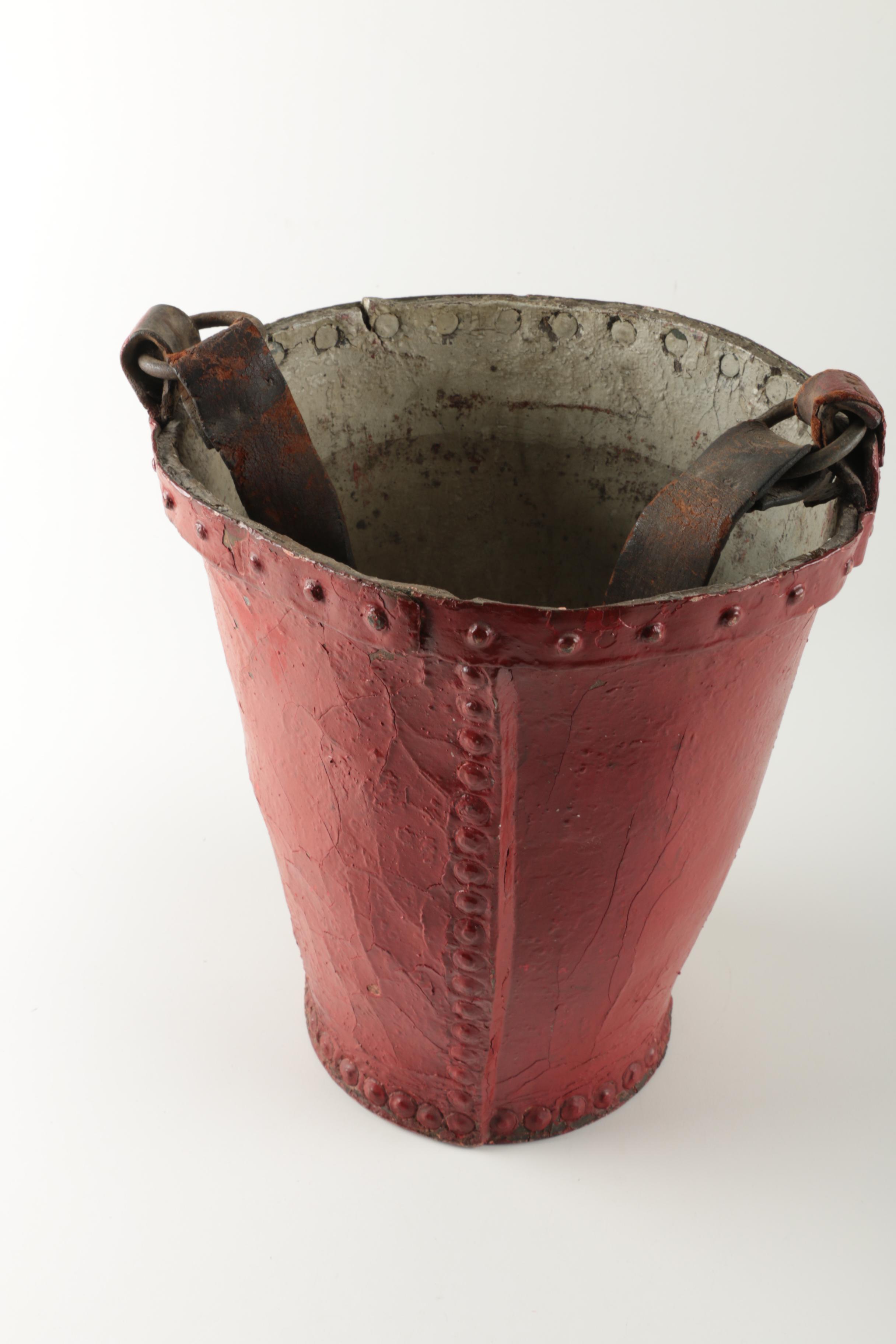 Antique English Red Metal Fire Bucket EBTH