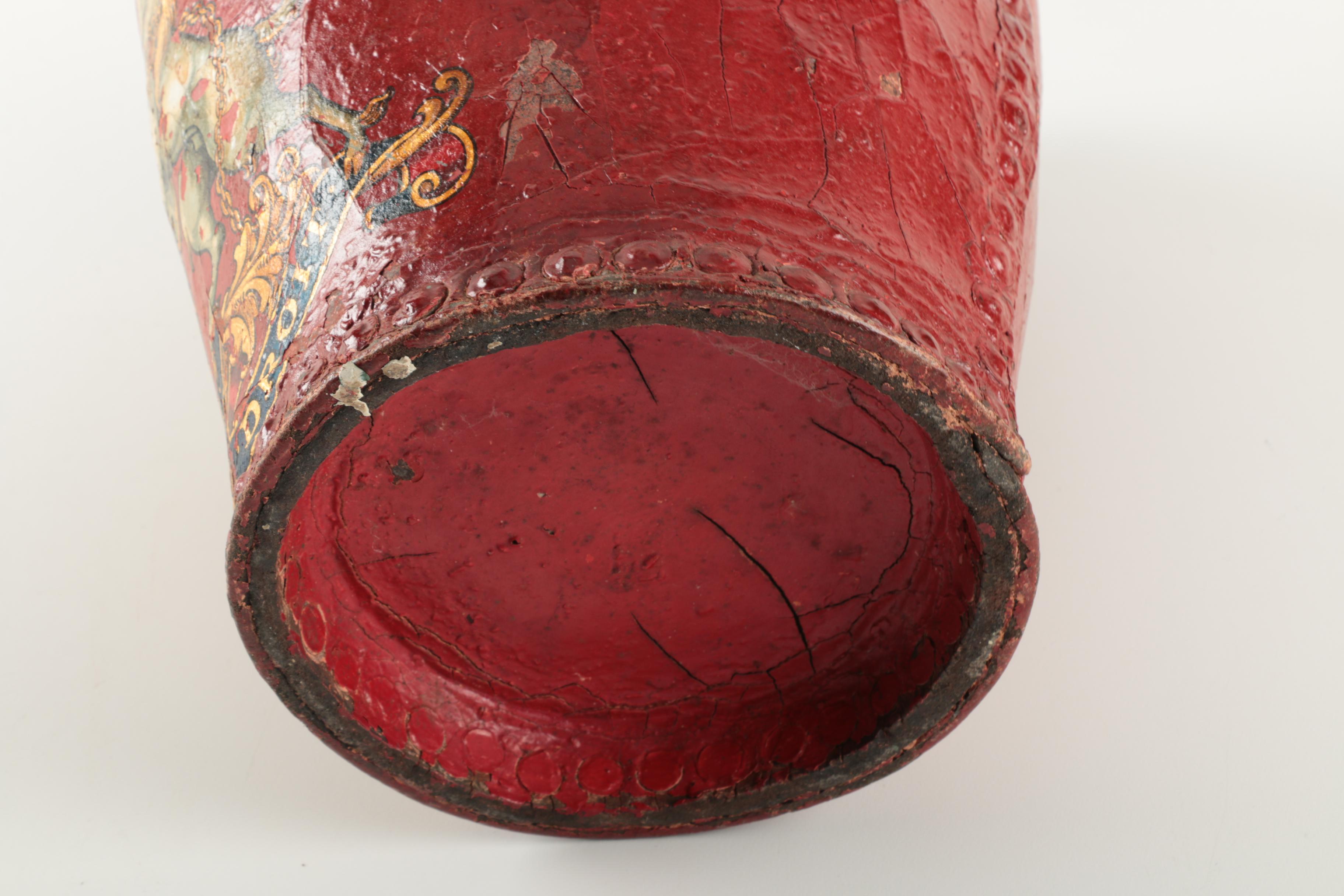 Antique English Red Metal Fire Bucket EBTH