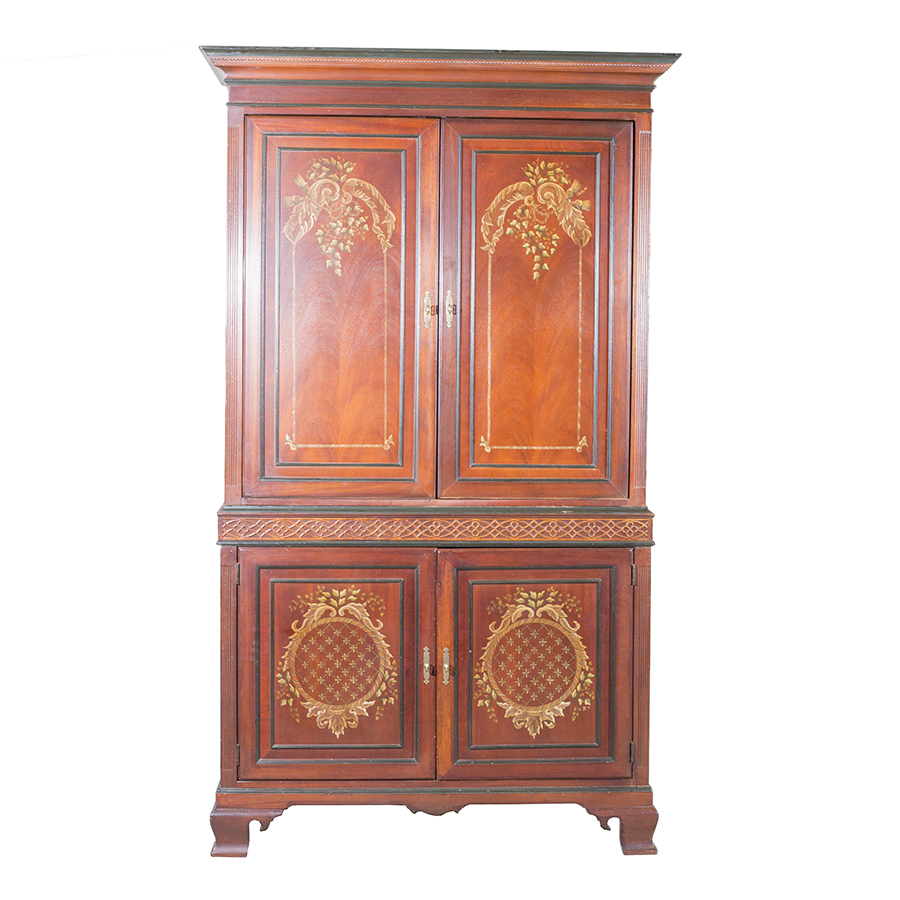 Vintage Neoclassical Mahogany Entertainment Center by Palmer Home