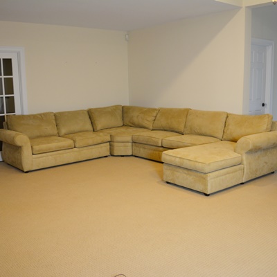 Pottery Barn Camel Microsuede Sectional Sofa Ebth