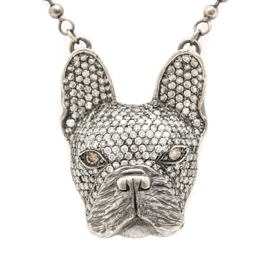 IF & Co. 10K and 14K White Gold 4.55 CTW Diamond French Bulldog Pendant Necklace | EBTH IF & Co. 10K and 14K White Gold 4.55 CTW Diamond French Bulldog Pendant Necklace | EBTH