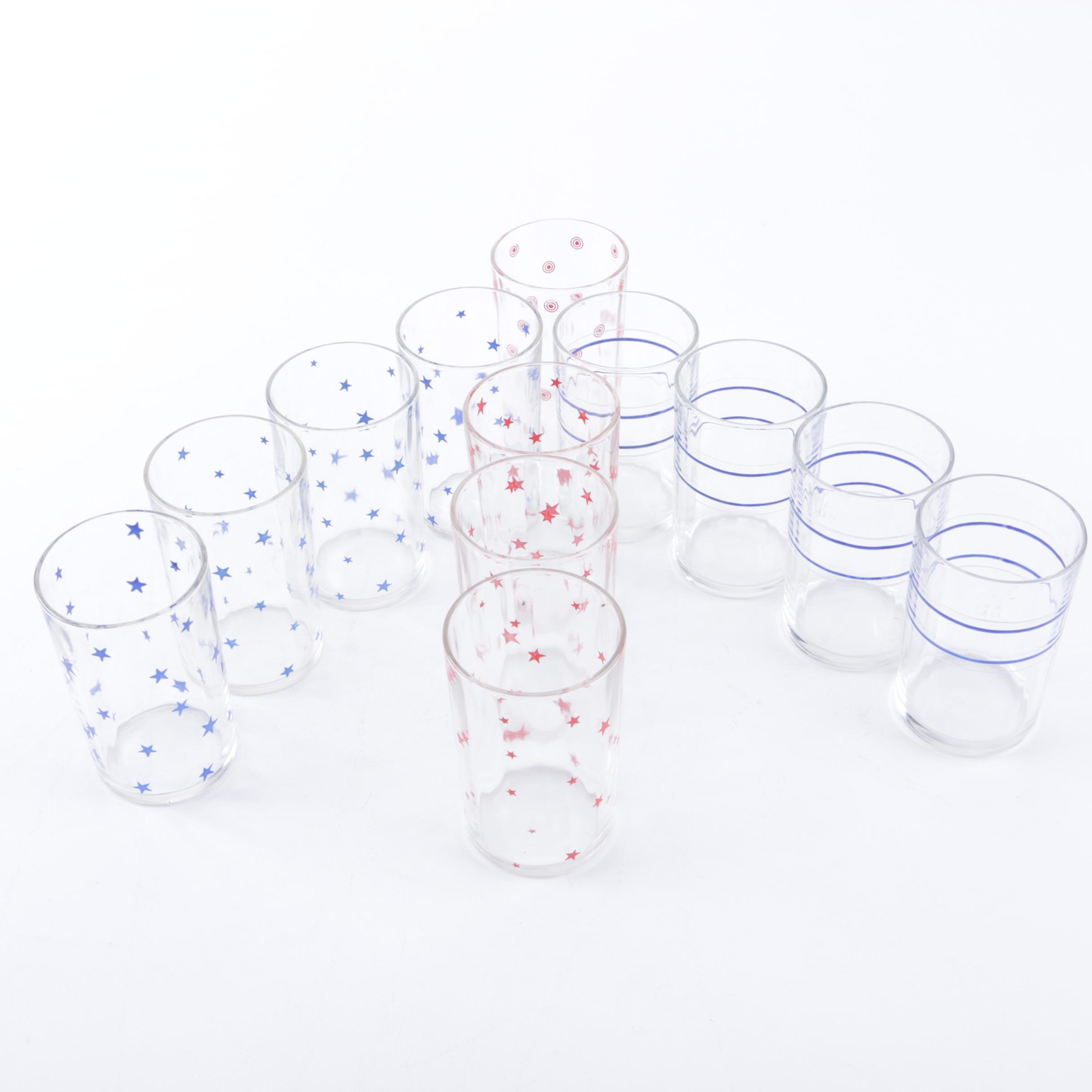 Set of Twelve Juice Glasses with Stars and Stripes EBTH