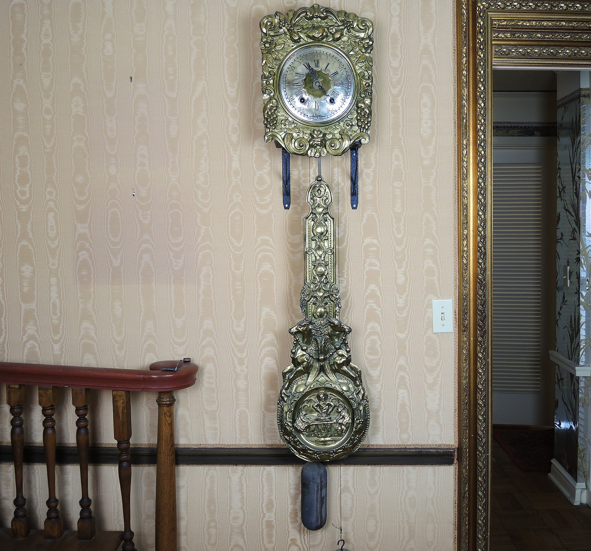 Antique French Morbier Comtoise Ornate Brass Wall Clock with Long Pendulum EBTH