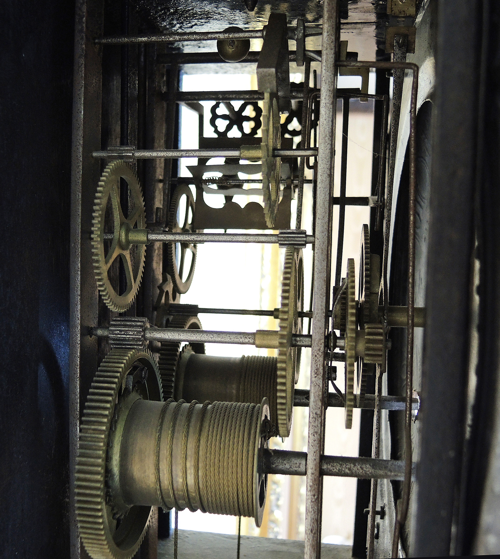 Antique French Morbier Comtoise Ornate Brass Wall Clock with Long