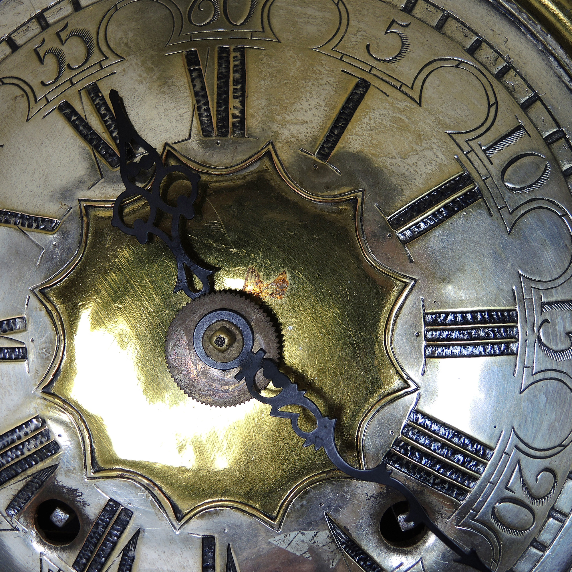 Antique French Morbier Comtoise Ornate Brass Wall Clock with Long