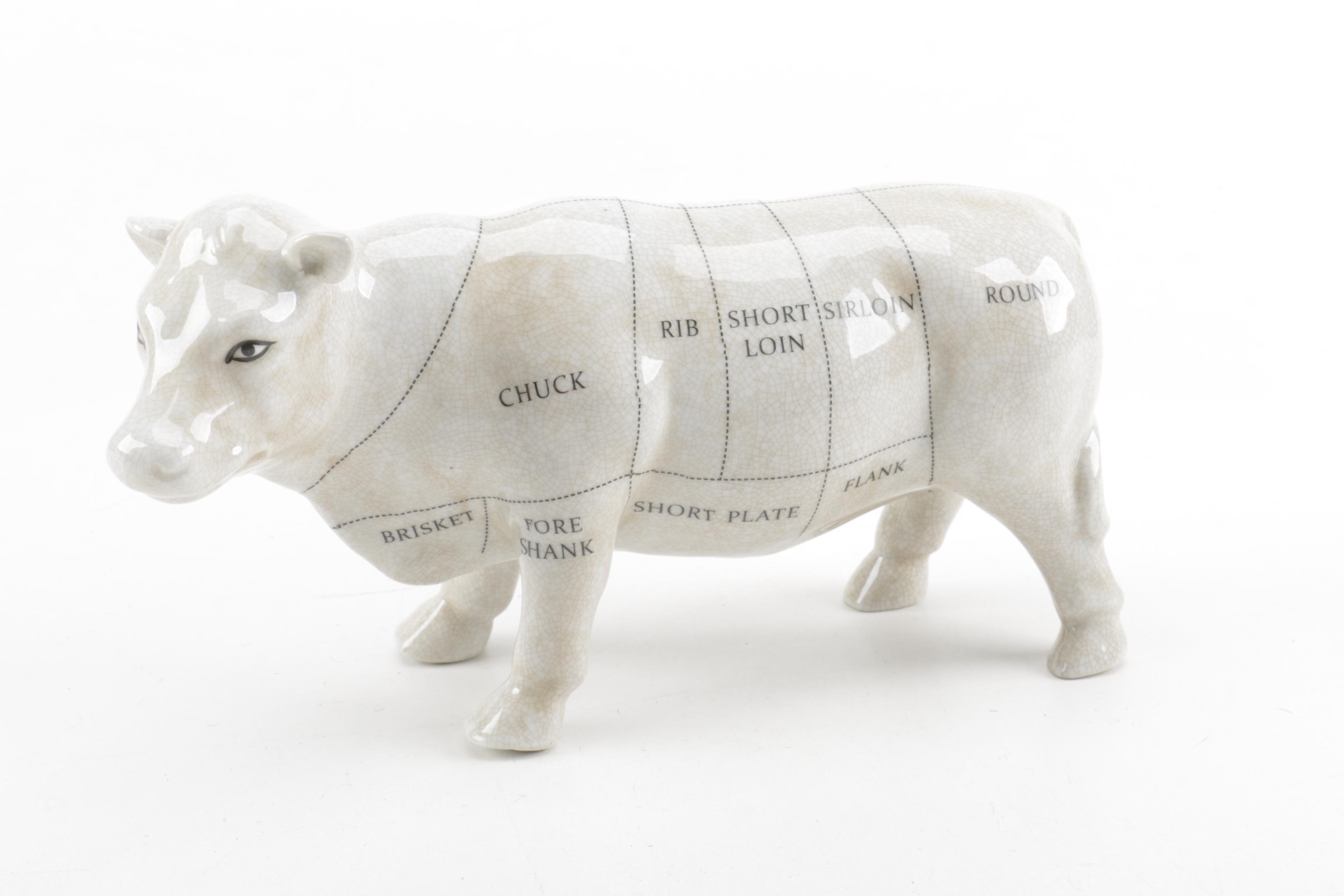 White Porcelain Cow Figurine with Butcher's Cuts EBTH