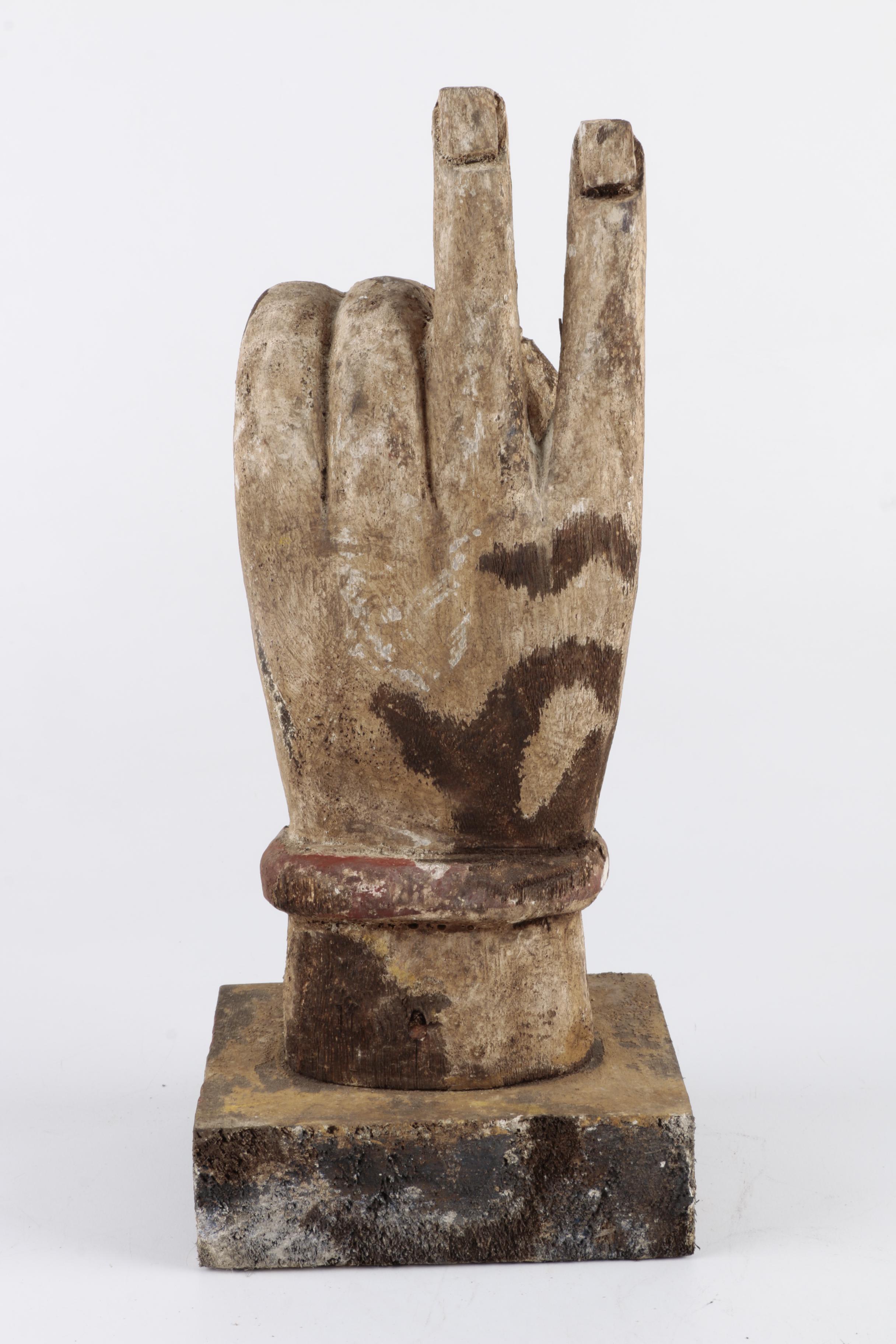Carved Wood "Peace Sign" Hand Sculpture EBTH