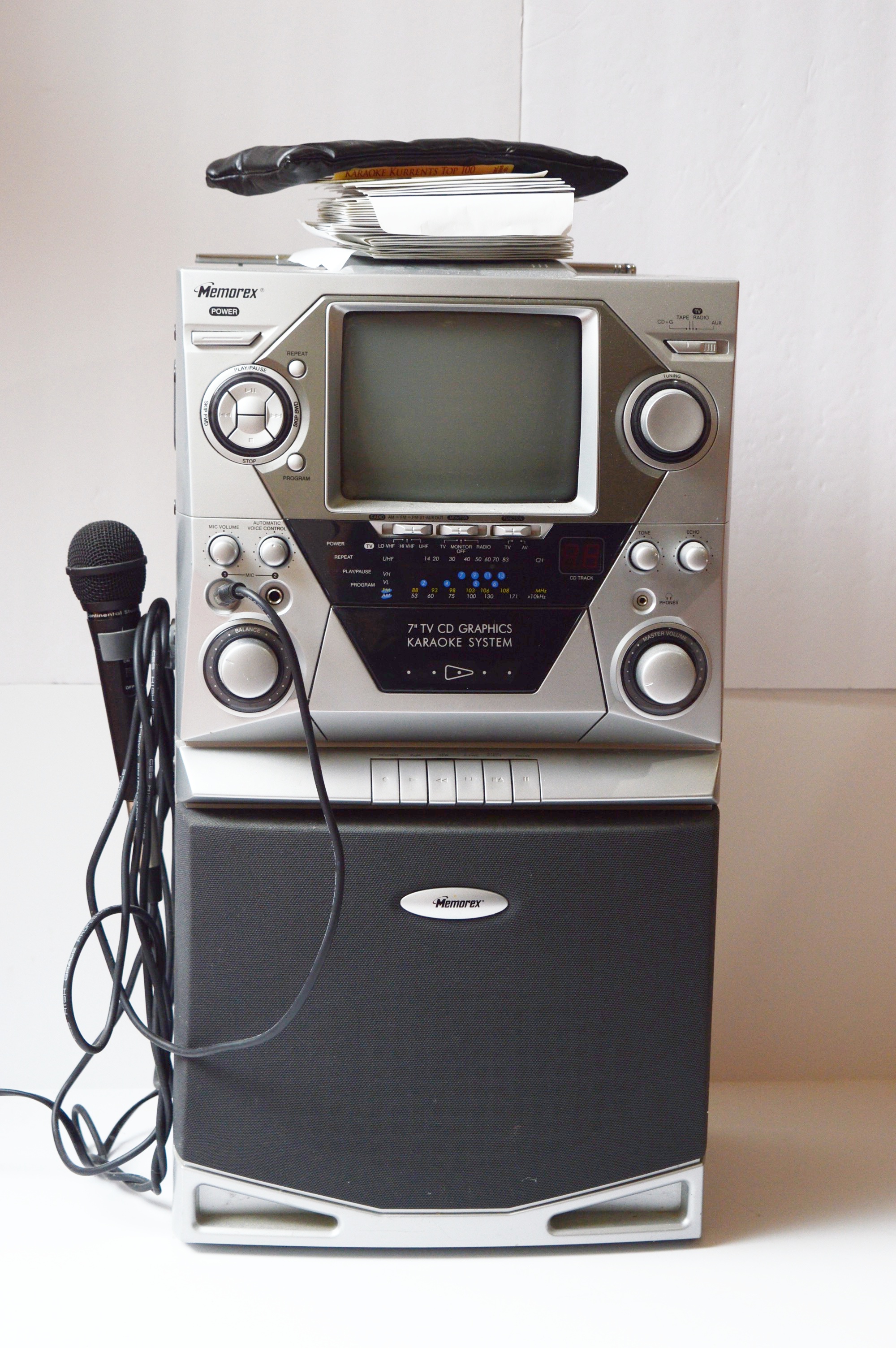 Memorex Karaoke Machine with CDs, and Hitachi Boombox EBTH