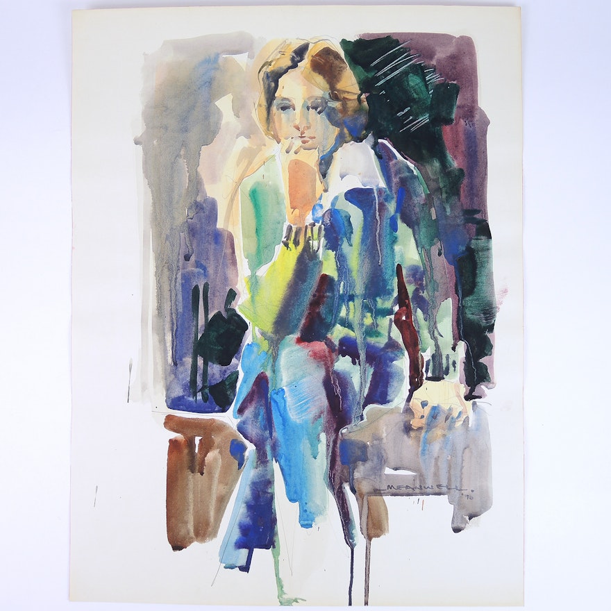 Jack Meanwell Watercolor On Paper Abstract Expressionism 1976