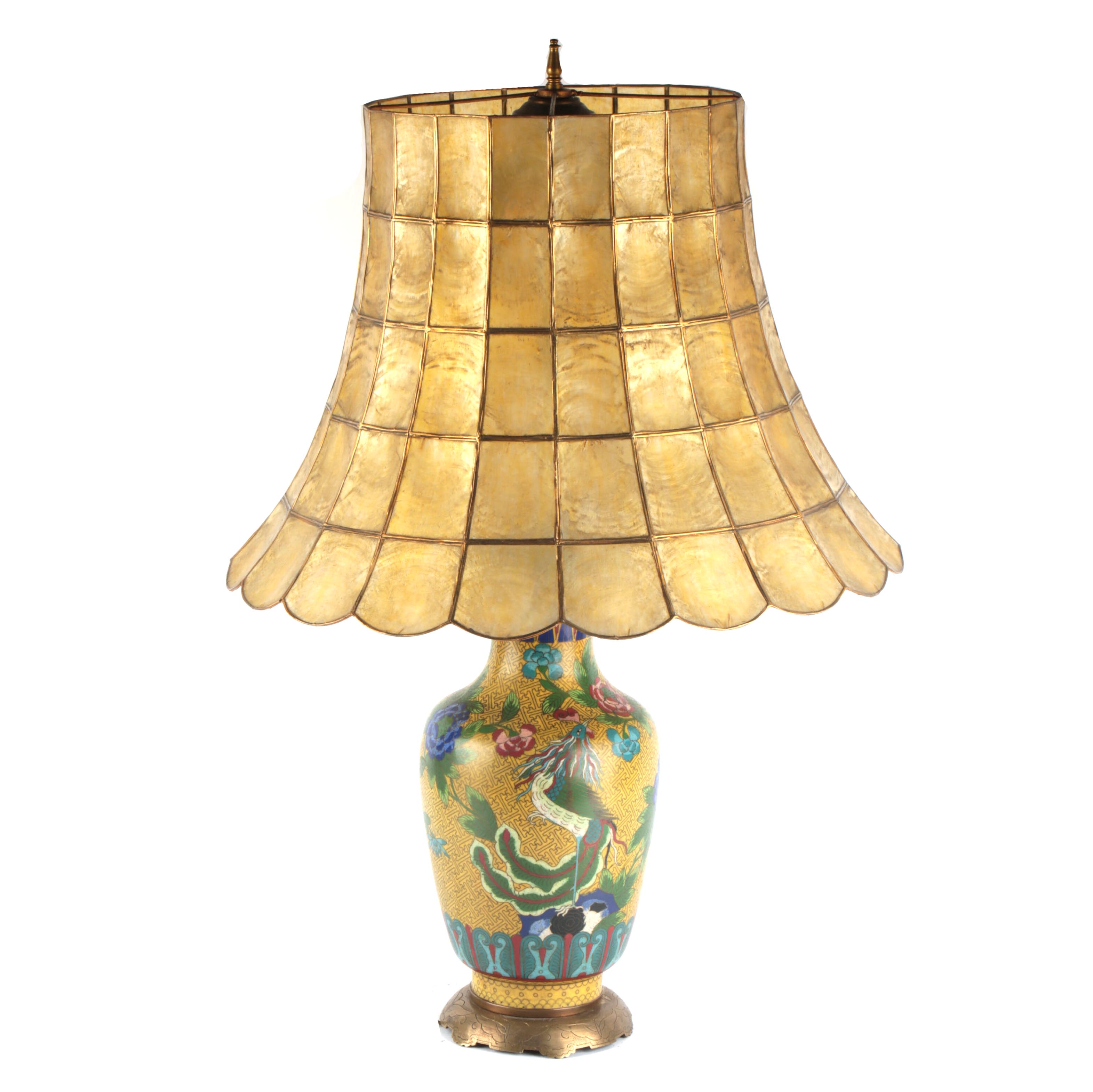 Chinese Cloisonne Lamp with an Abalone Shade EBTH