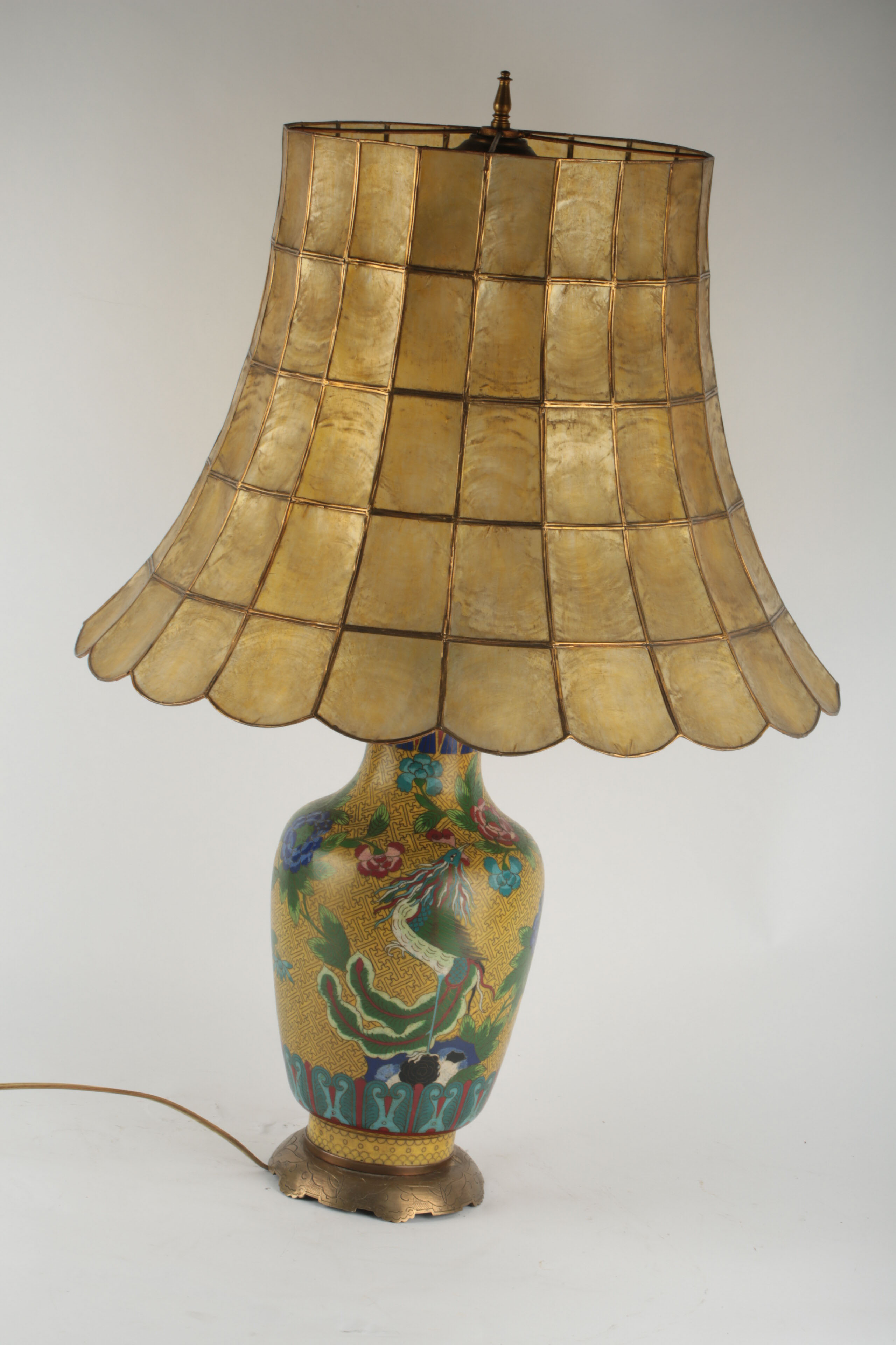 Chinese Cloisonne Lamp with an Abalone Shade EBTH