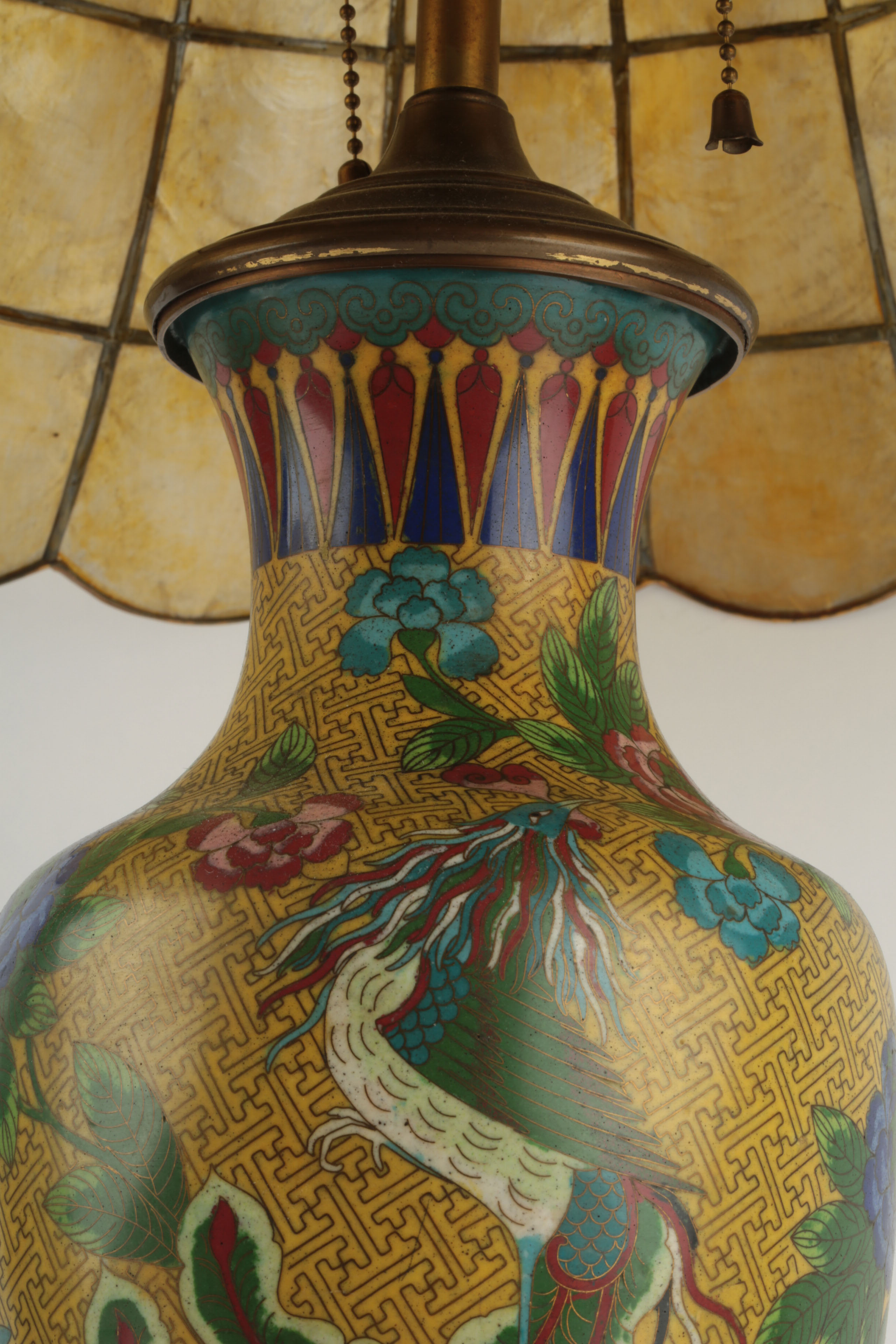 Chinese Cloisonne Lamp with an Abalone Shade EBTH