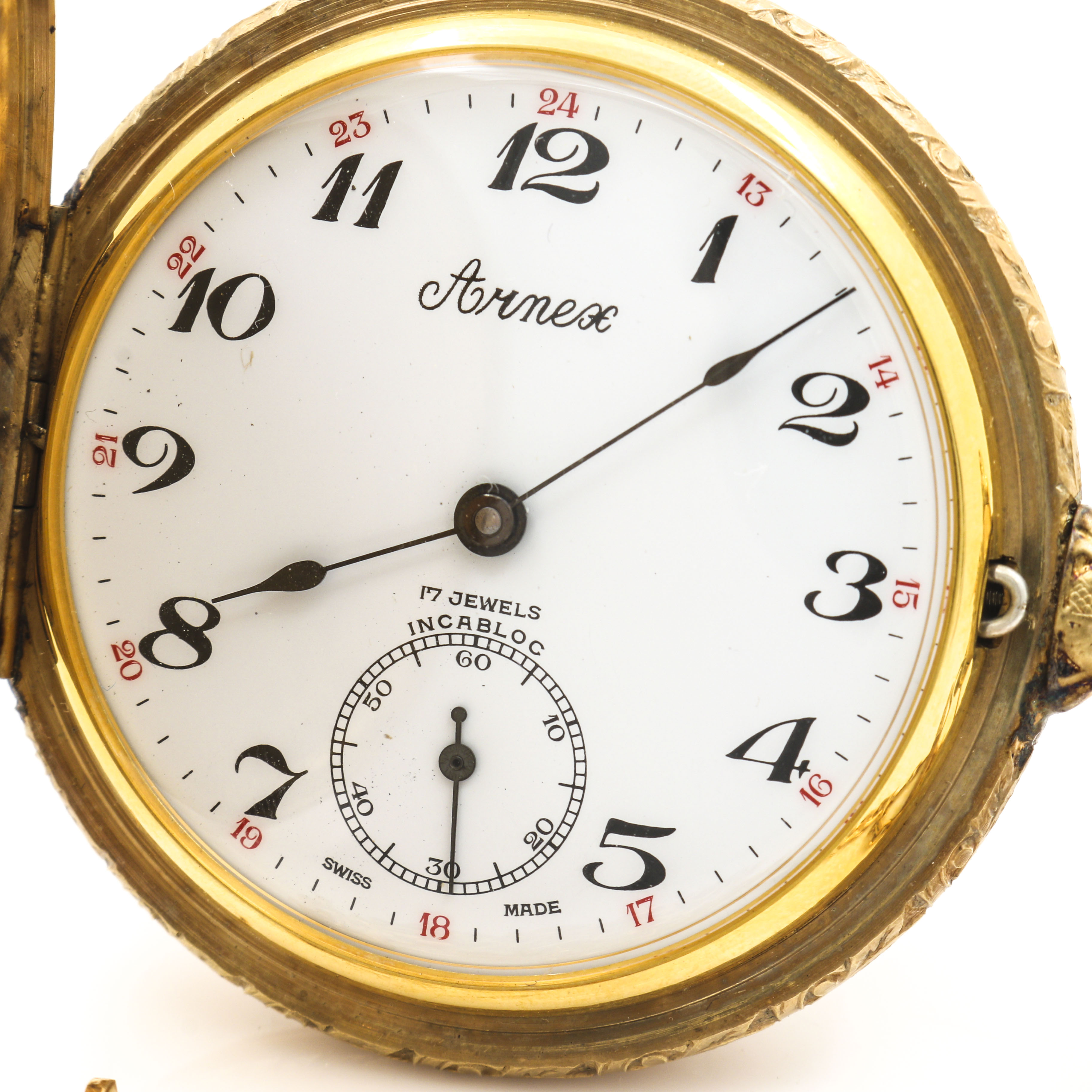 arnex 17 jewels incabloc pocket watch with 60 hr dial
