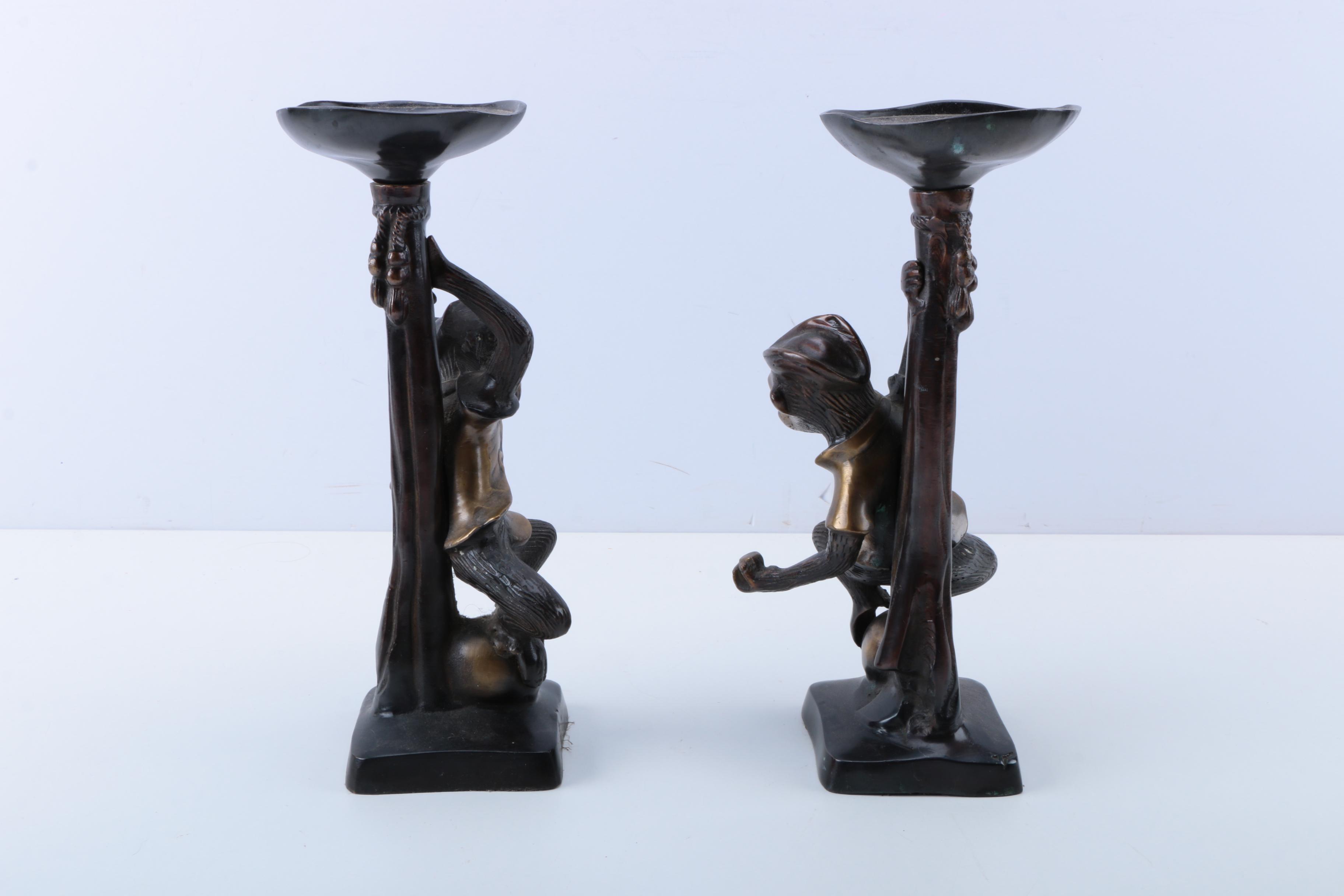 Pair of Brass Monkey Candle Holders EBTH
