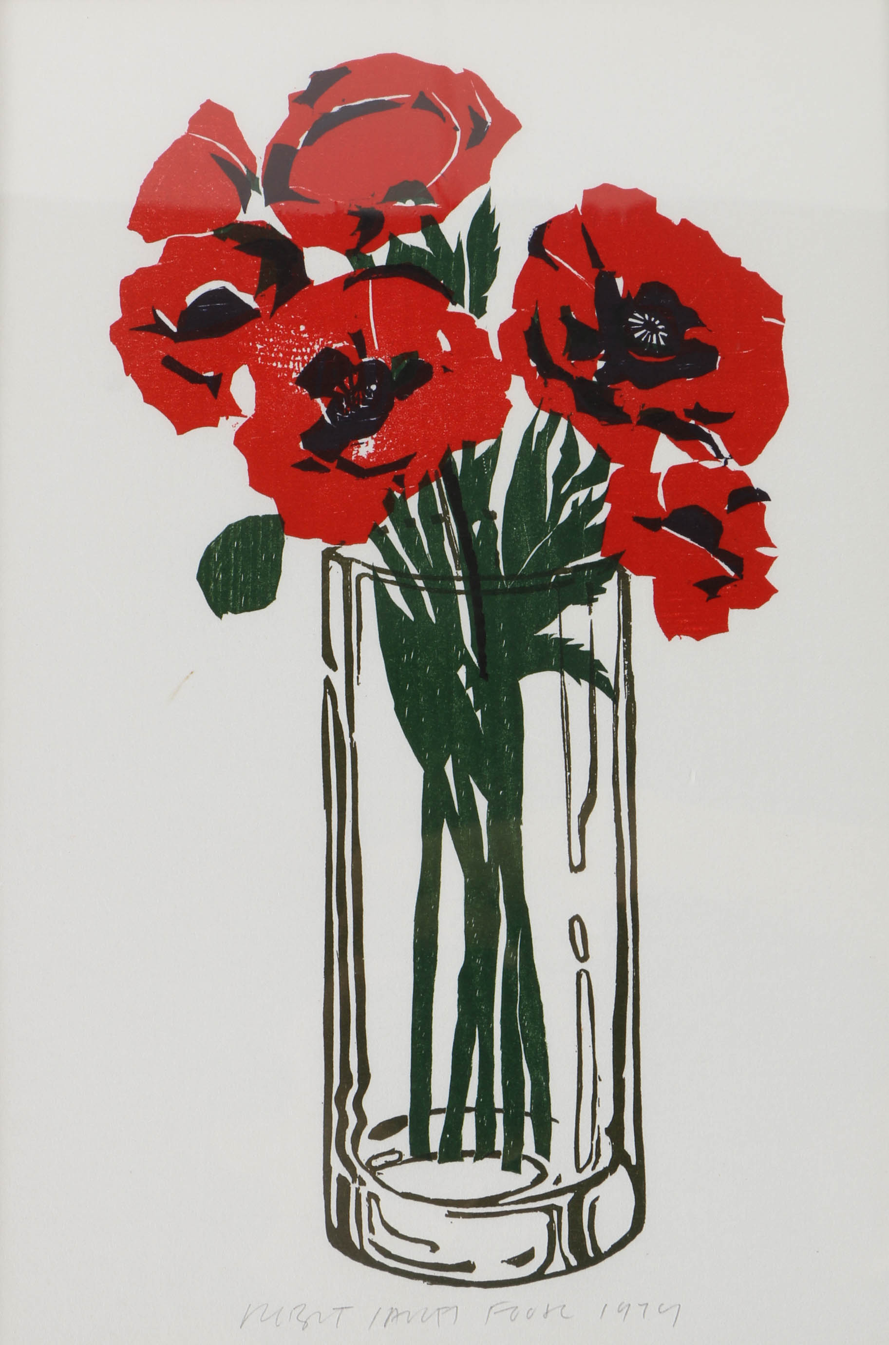 Robert James Foose 1979 Relief Print on Paper of Red Poppies in Glass ...