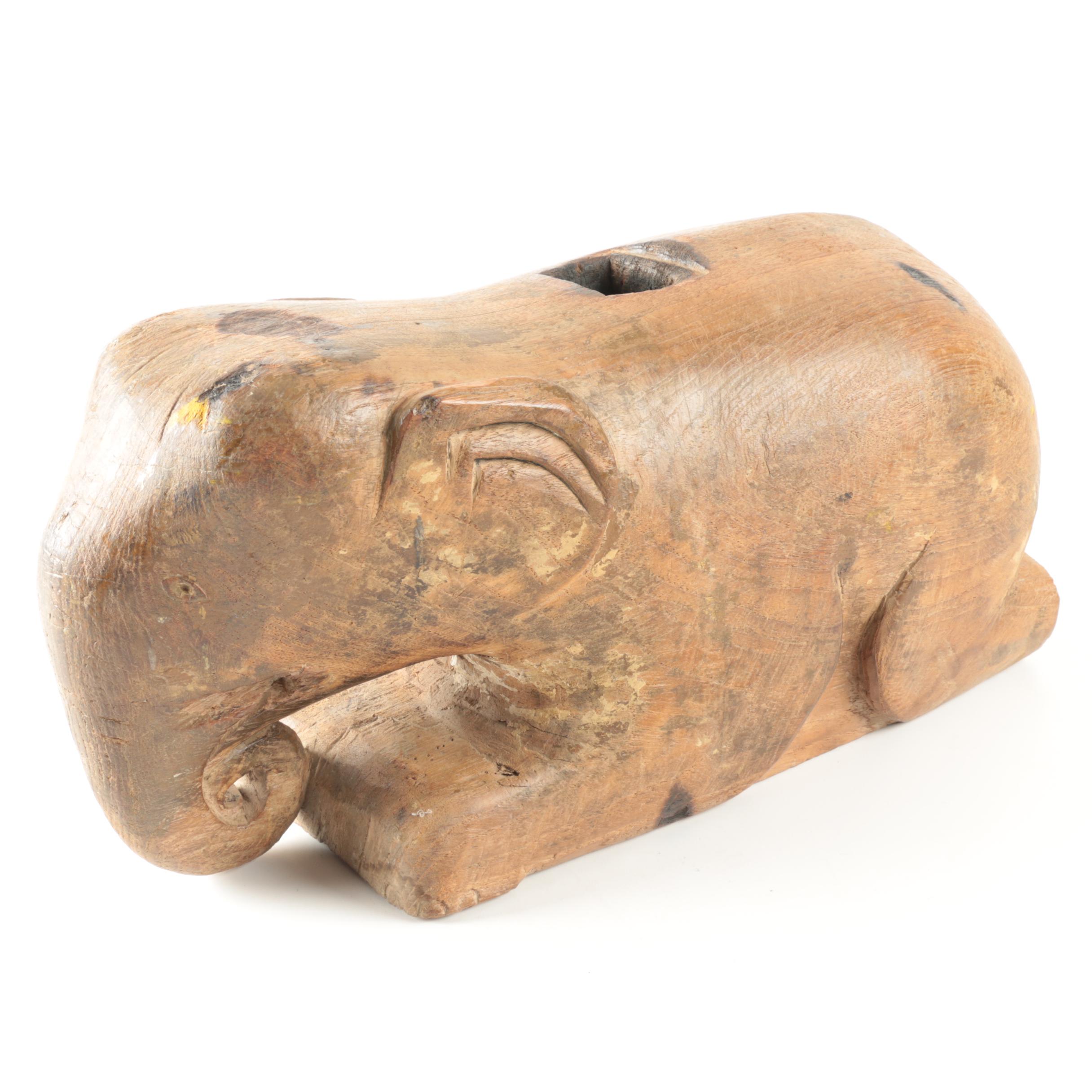 Carved Wooden Elephant Candle Holder EBTH