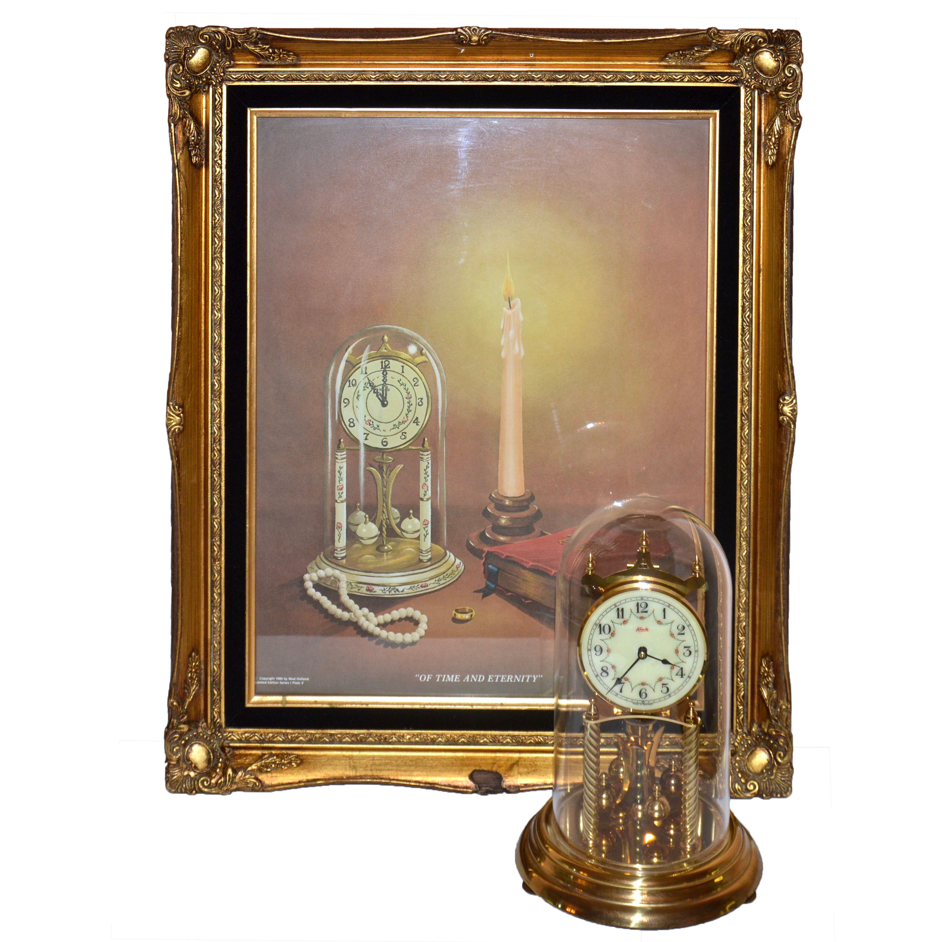 Signed "Of Time and Eternity" Offset Lithograph and Brass Mantel Clock EBTH