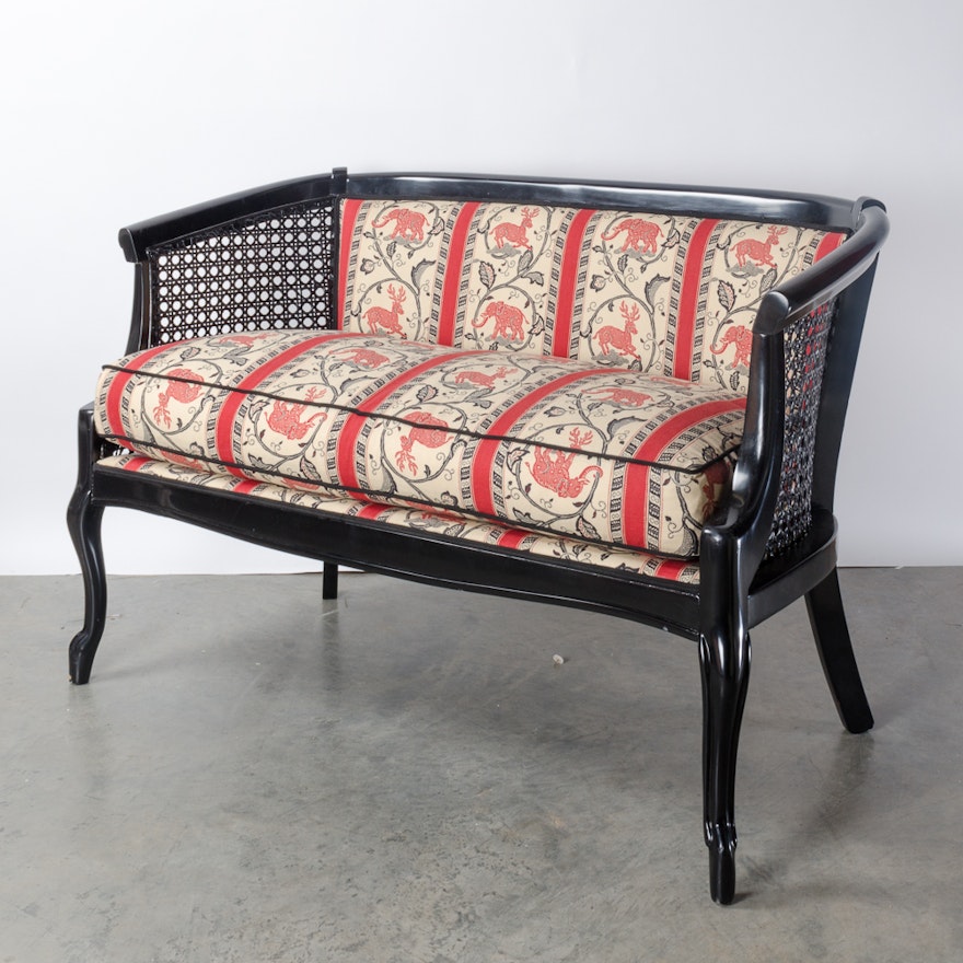 Regency Style Black Lacquer Upholstered Settee
