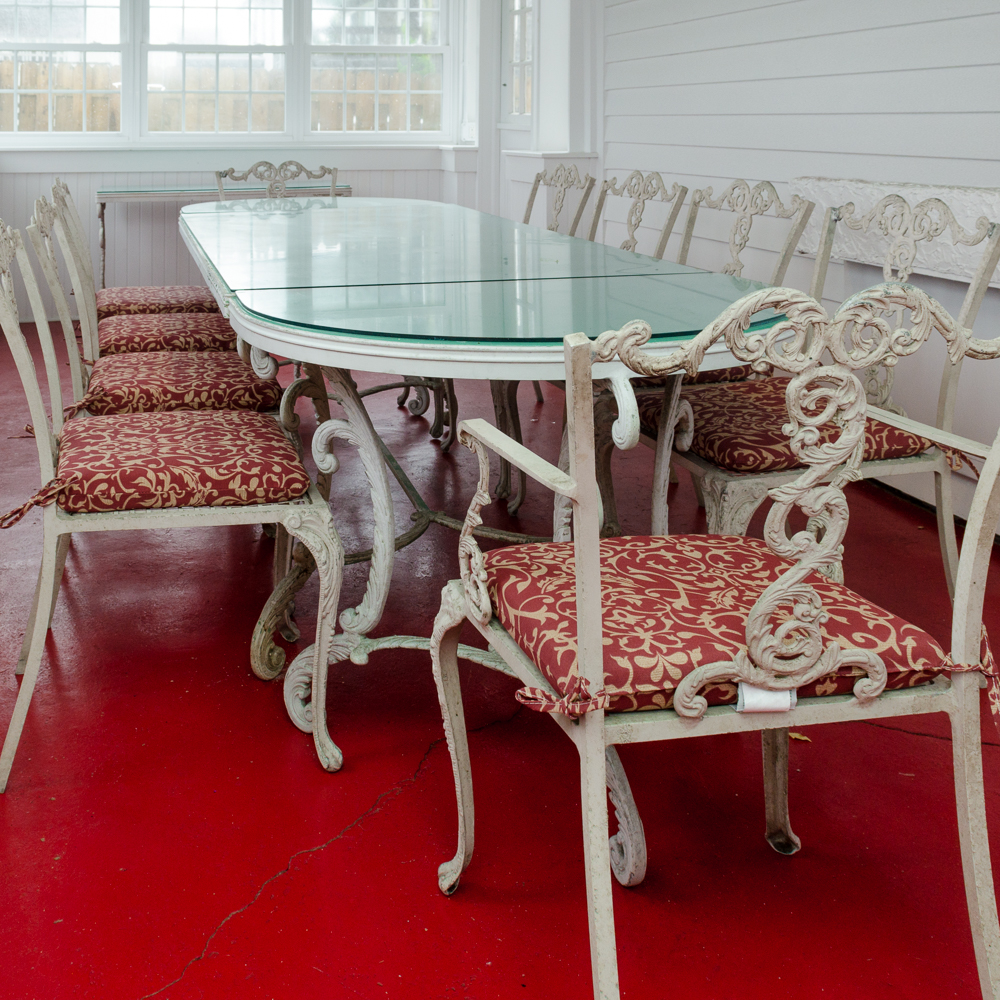 Vintage Louis Xv Style Glass Top Dining Table With Chairs