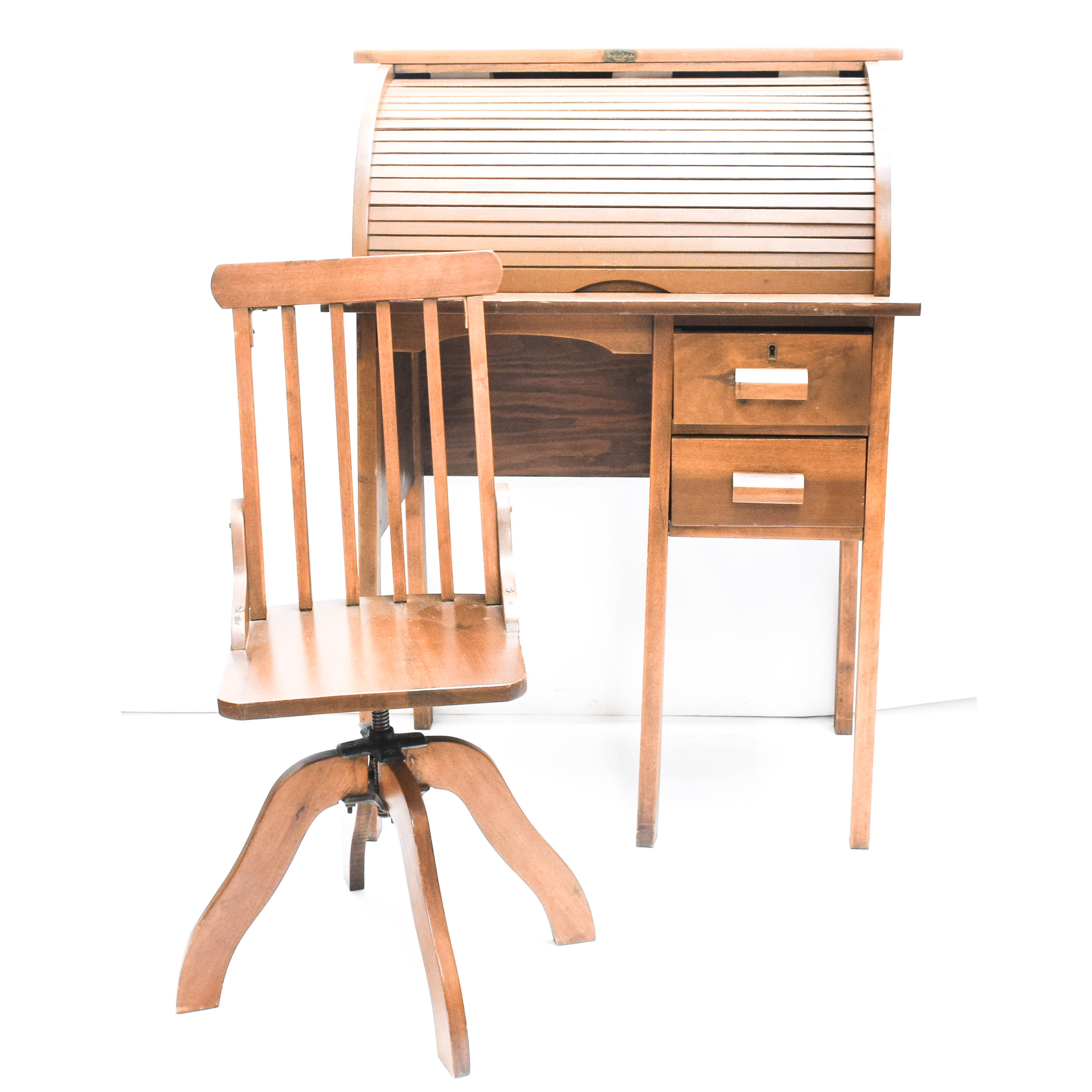 Children S Wooden Roll Top Desk By Steinfeld With Chair Ebth