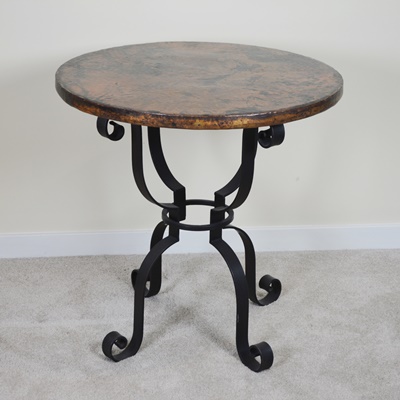 Wrought Iron and Hammered Copper Accent Table EBTH