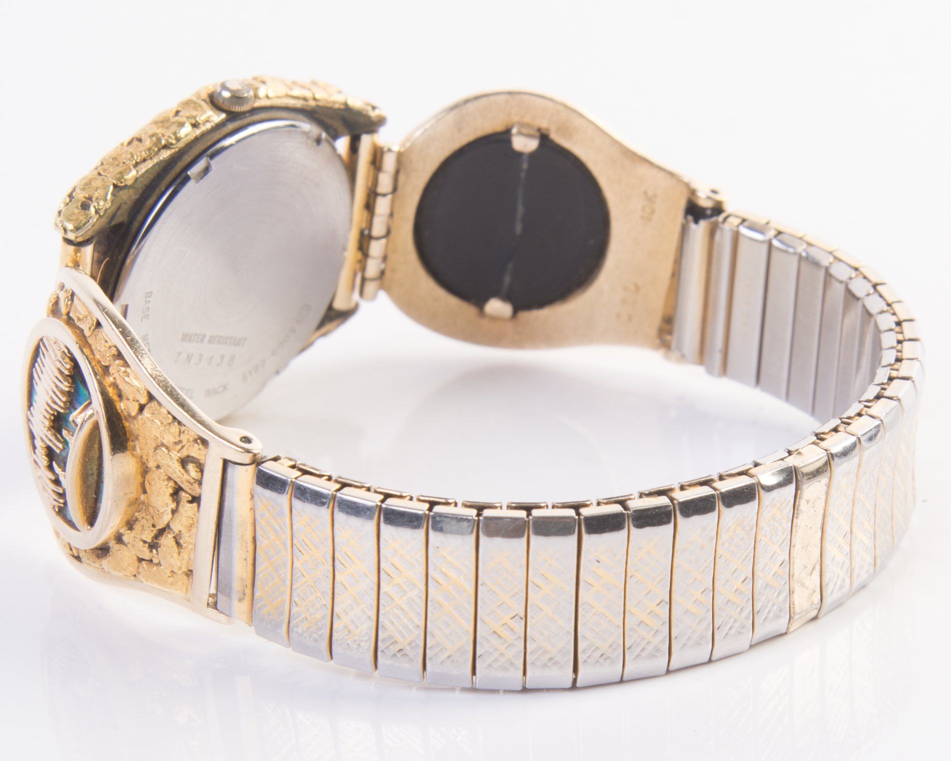 Seiko Wristwatch With 10K Yellow Gold, Opal and 22K Alaskan Gold Nugget