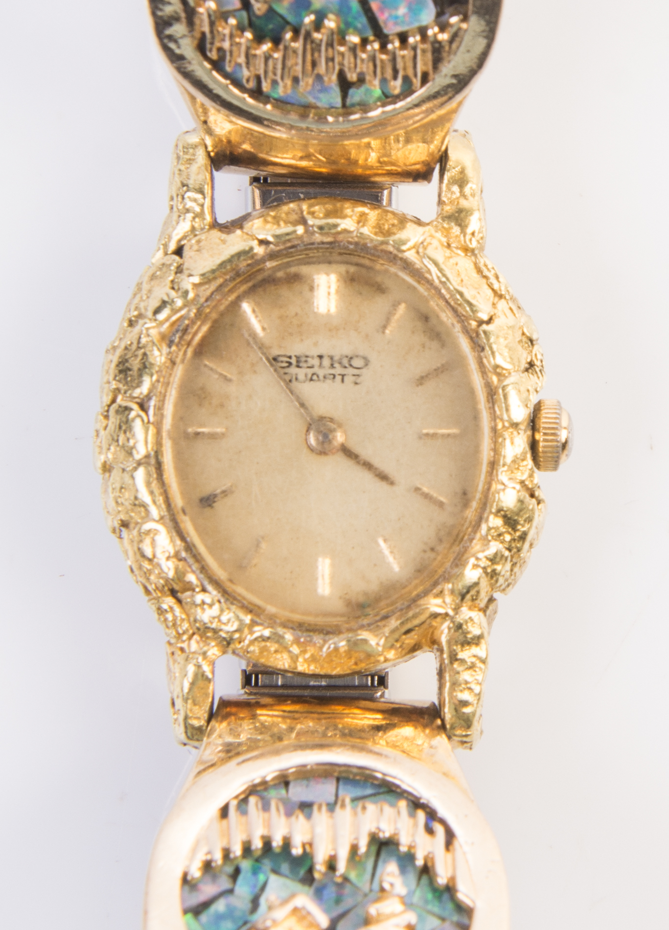 Seiko Wristwatch With 10K Gold, Opal and 22K Alaskan Gold Nugget