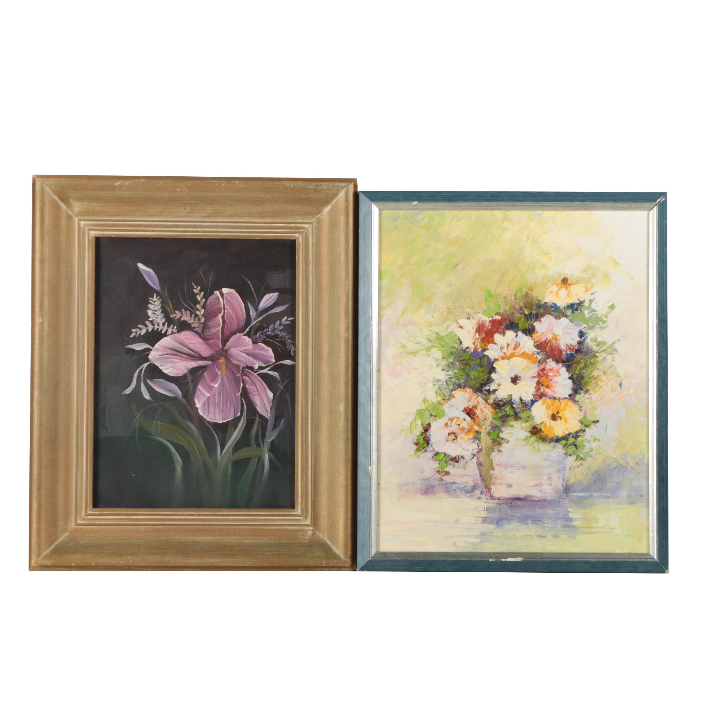 Two Vintage Floral Oil Paintings On Canvas Ebth