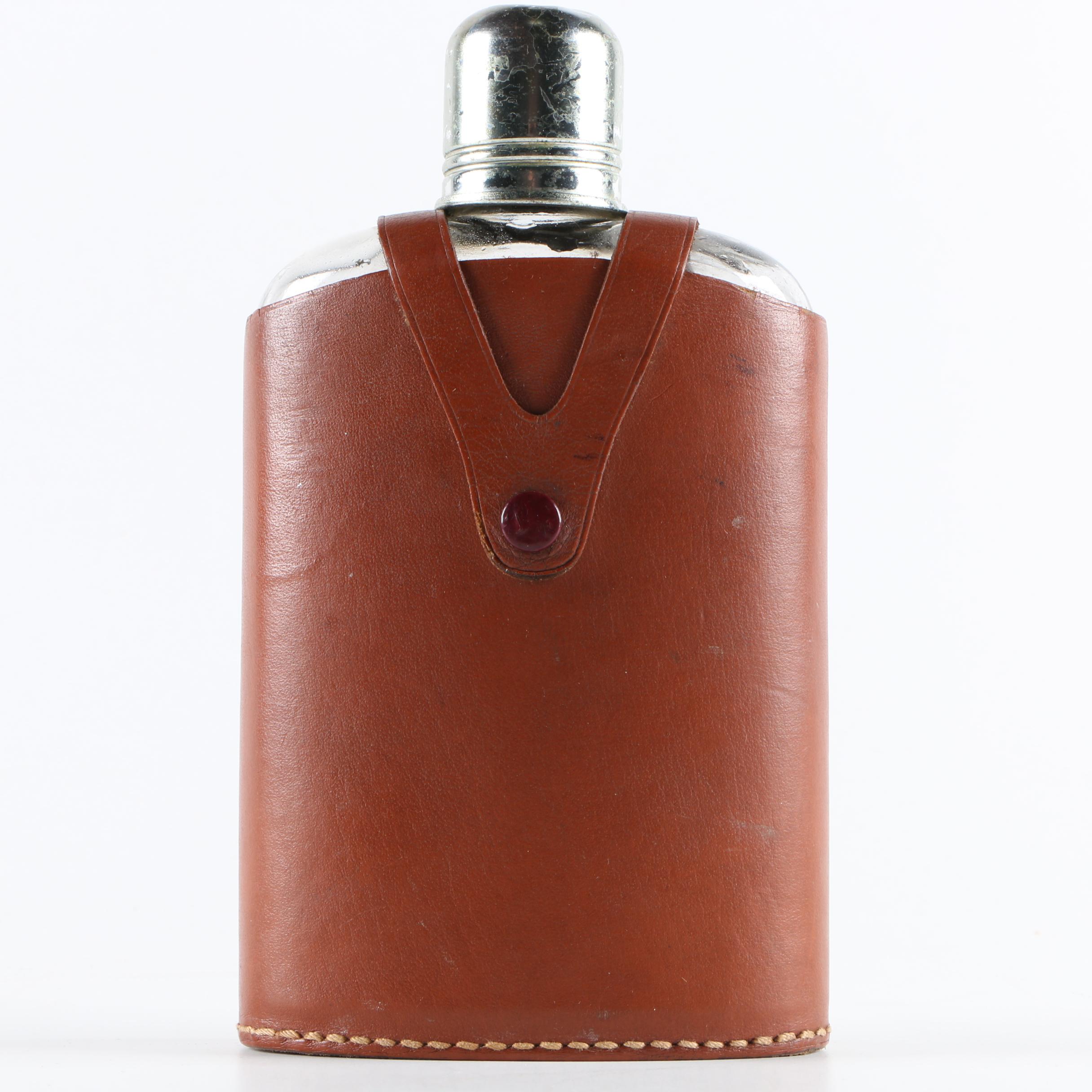 Vintage Glass Flask with Leather Case EBTH