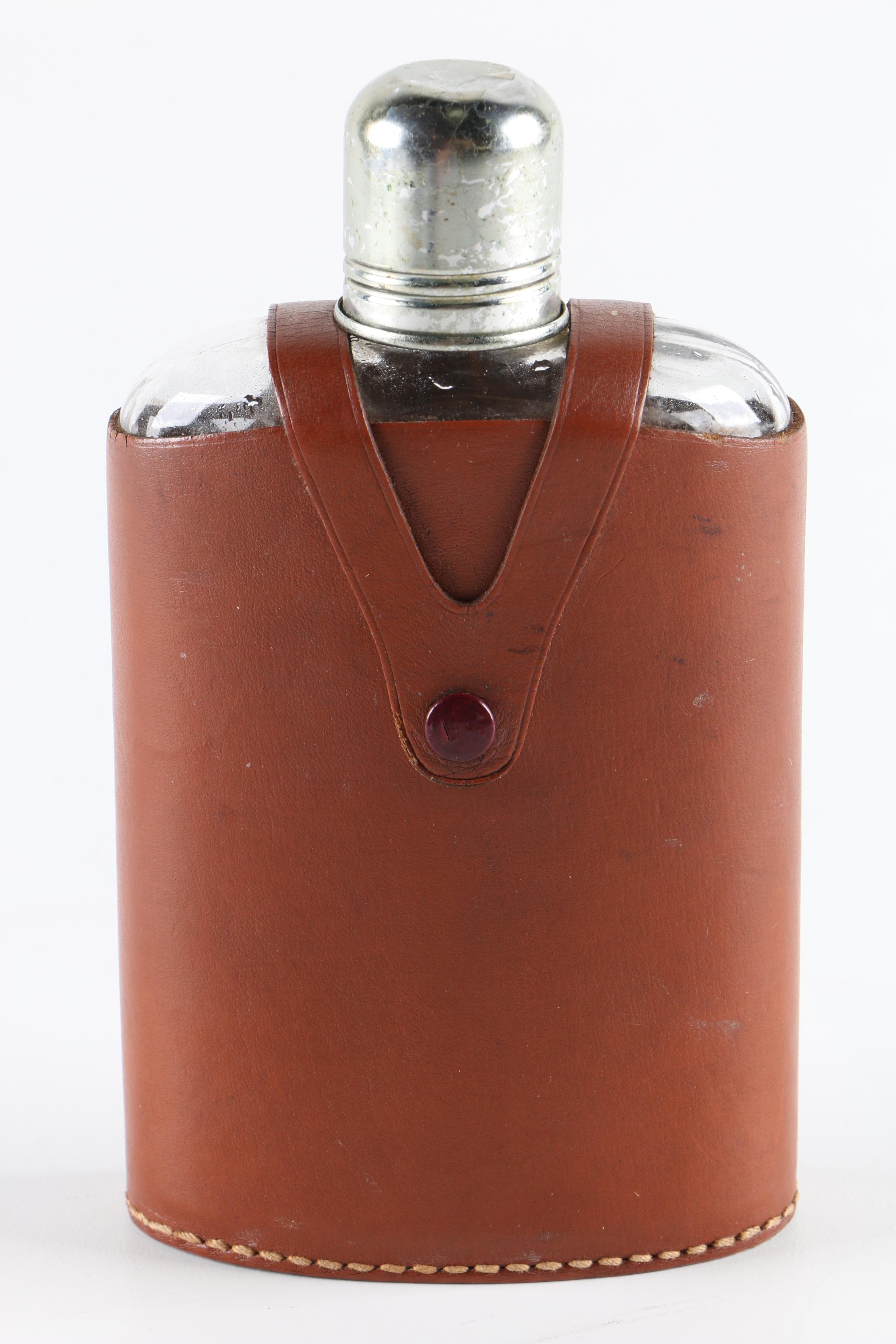 Vintage Glass Flask with Leather Case EBTH