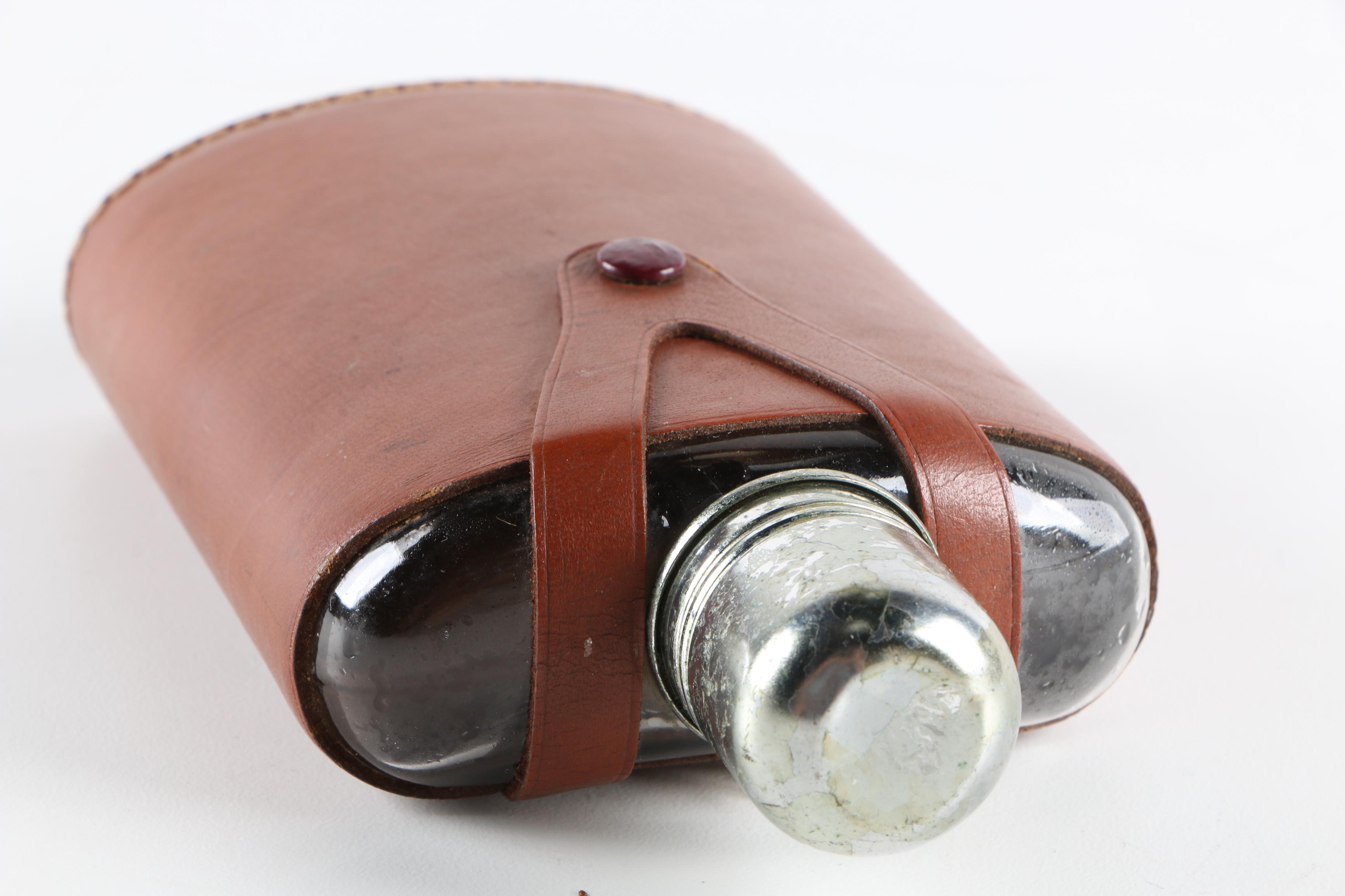 Vintage Glass Flask with Leather Case EBTH