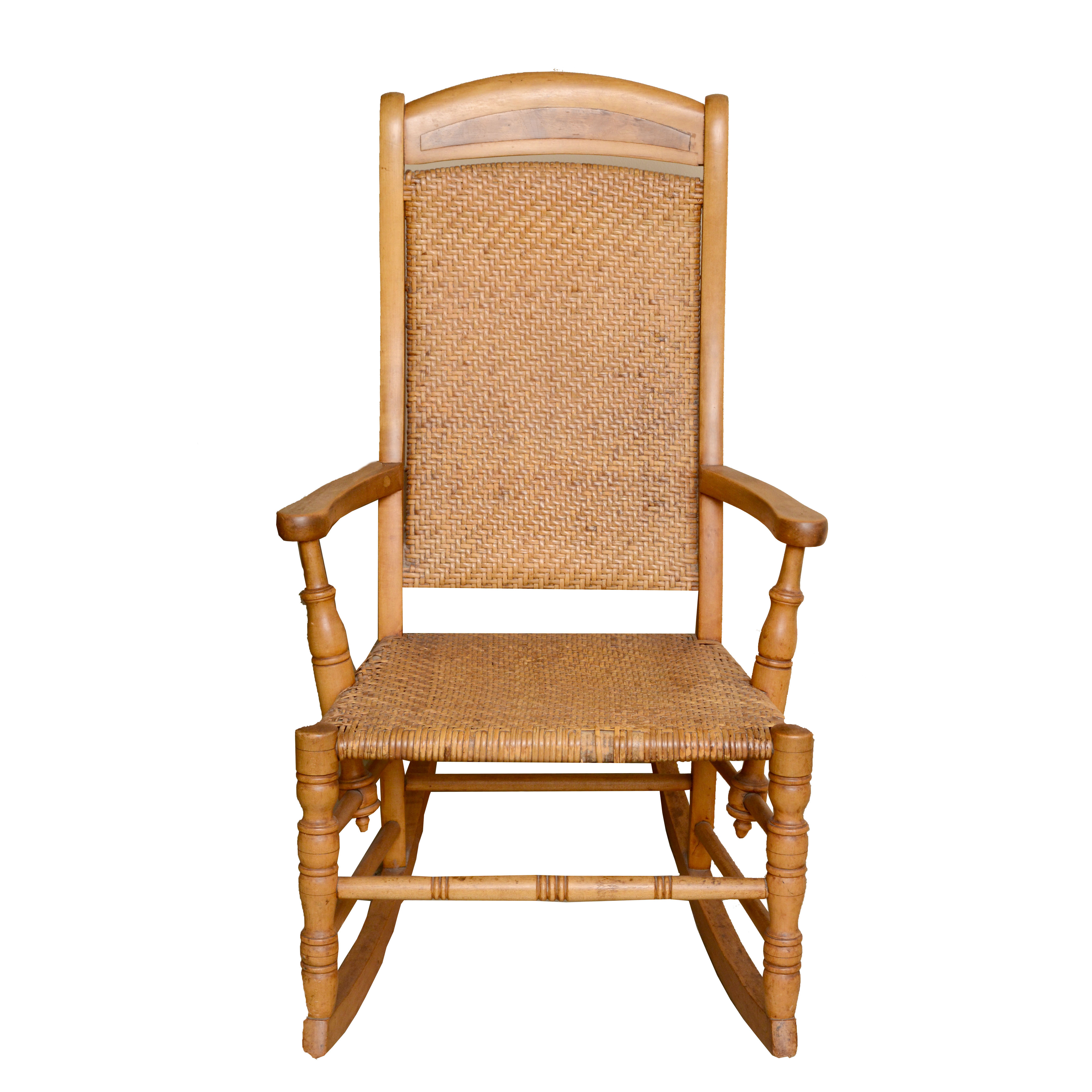 Antique Youth Rocking Chair in Maple with Woven Rattan Seat and Back | EBTH
