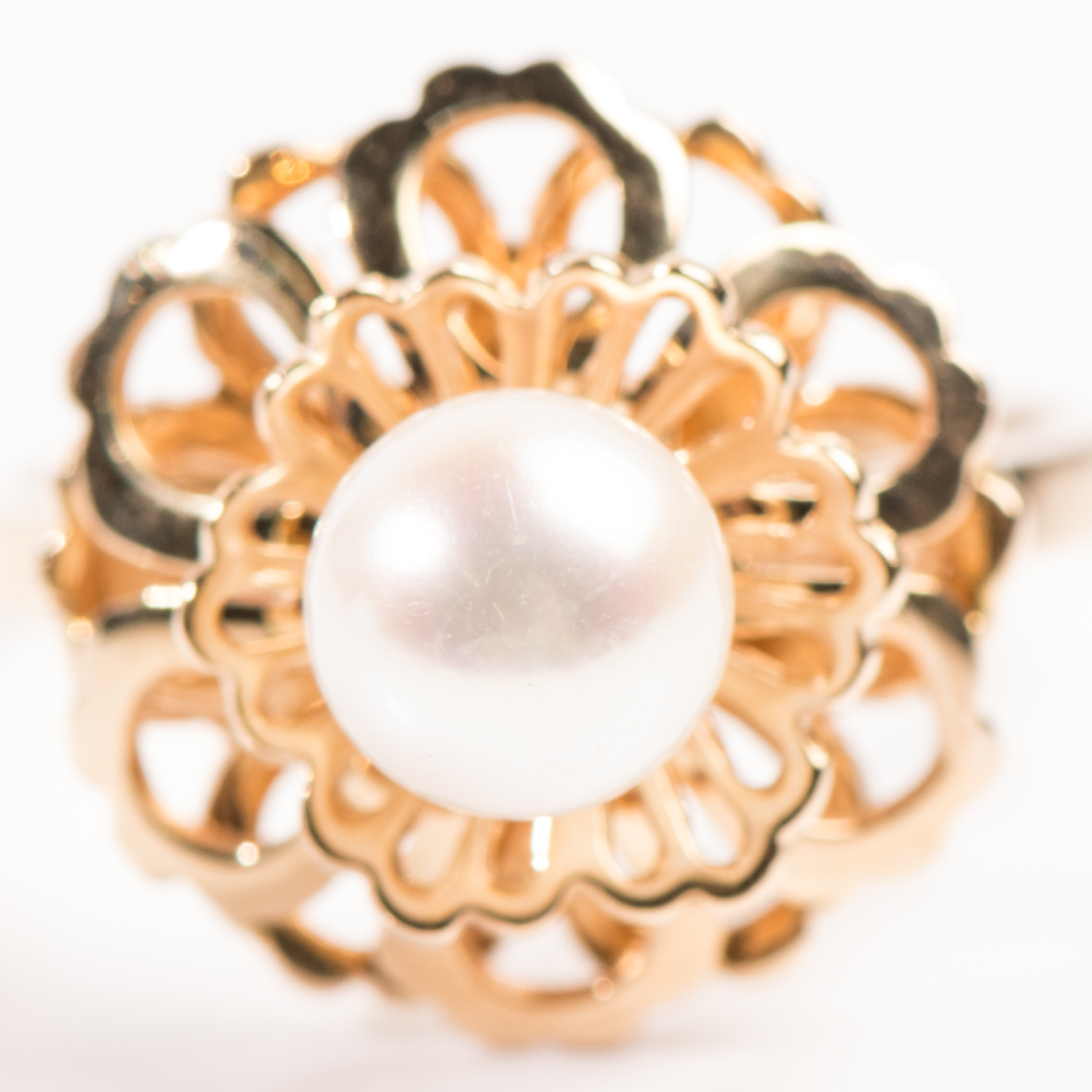 14K Yellow Gold Cultured Pearl Flower Petal Ring EBTH